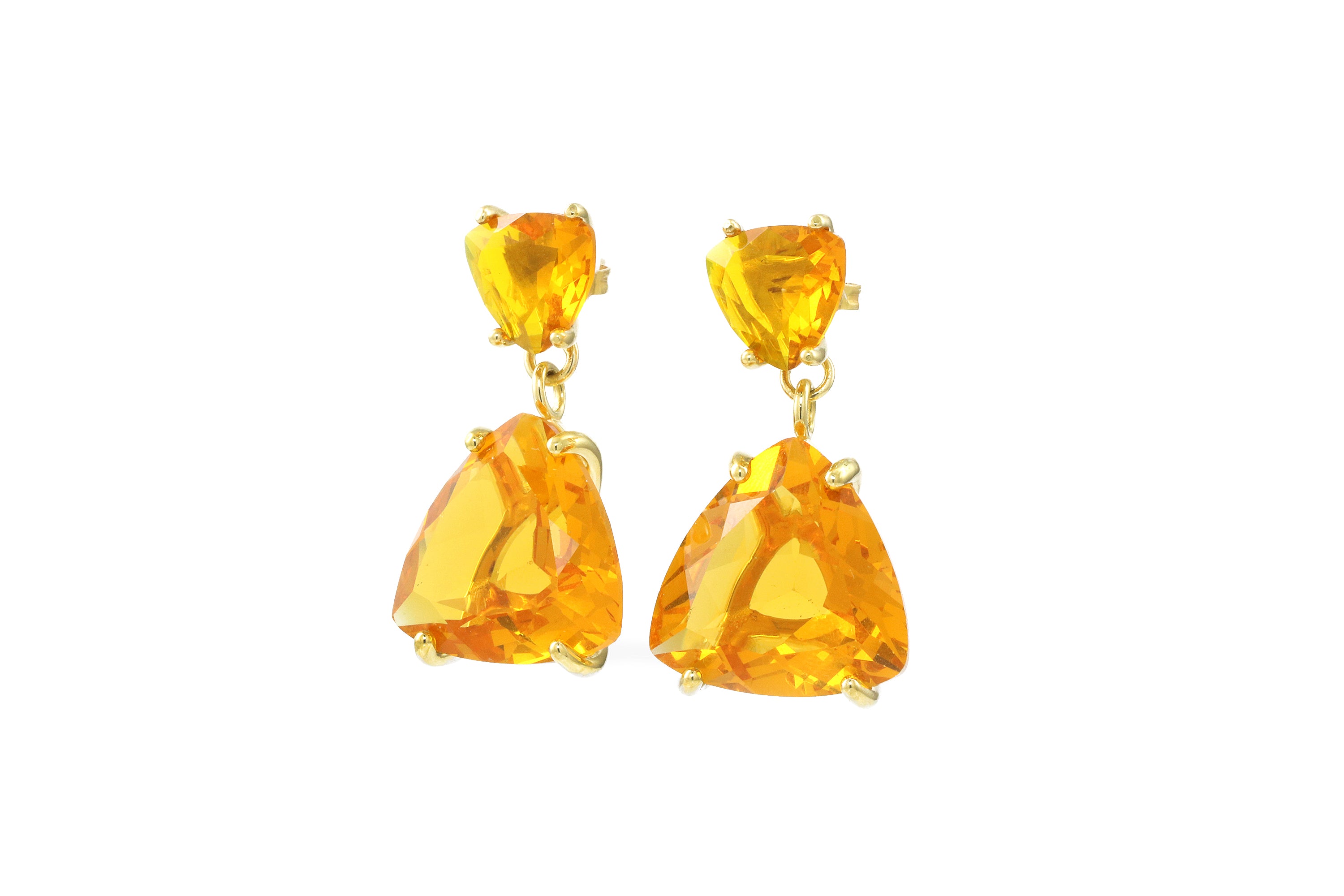 Double Gem Citrine Stud Earrings in Gold Earrings Anemone Jewelry