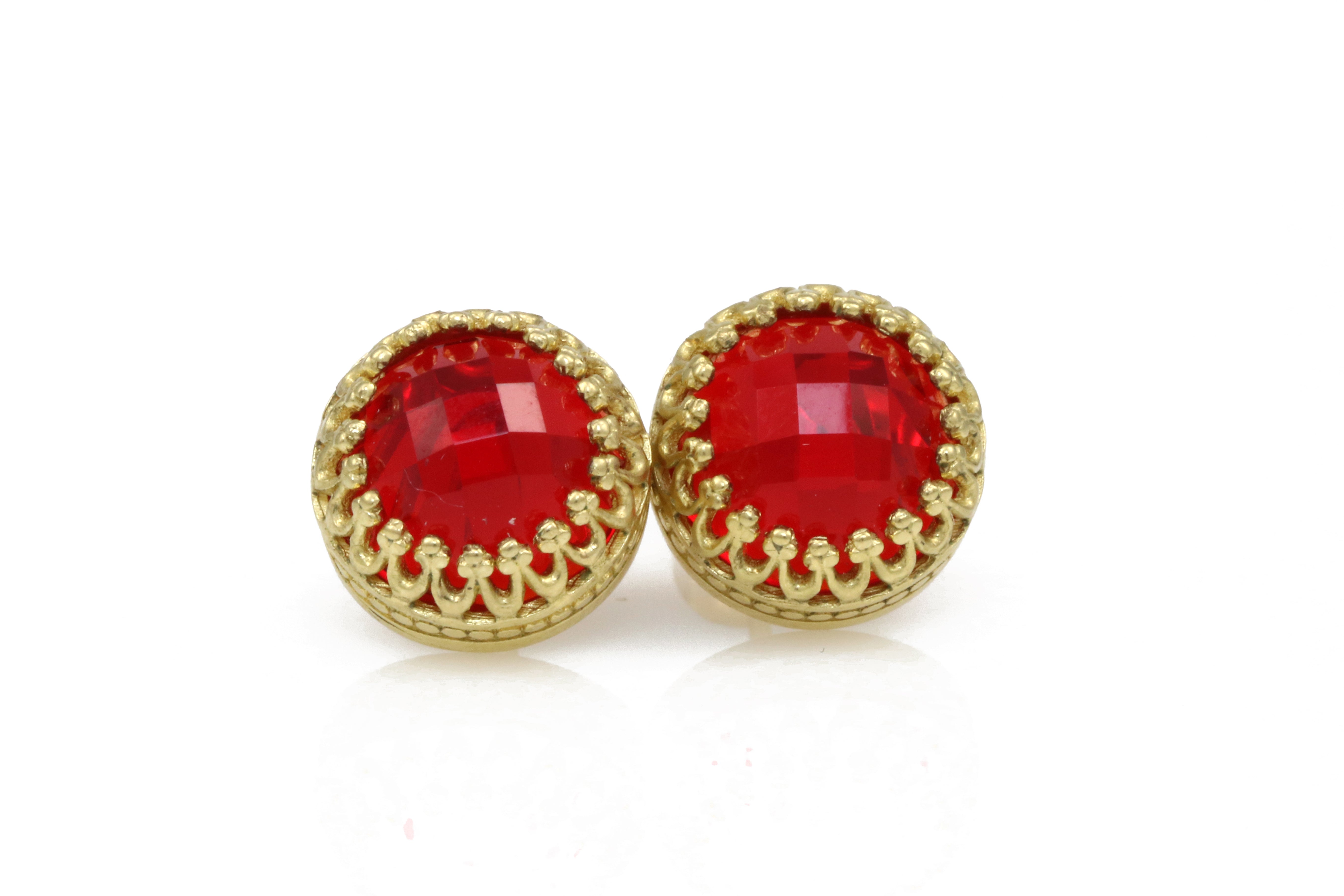 Round Ruby Gold Stud Earrings Earrings Anemone Jewelry
