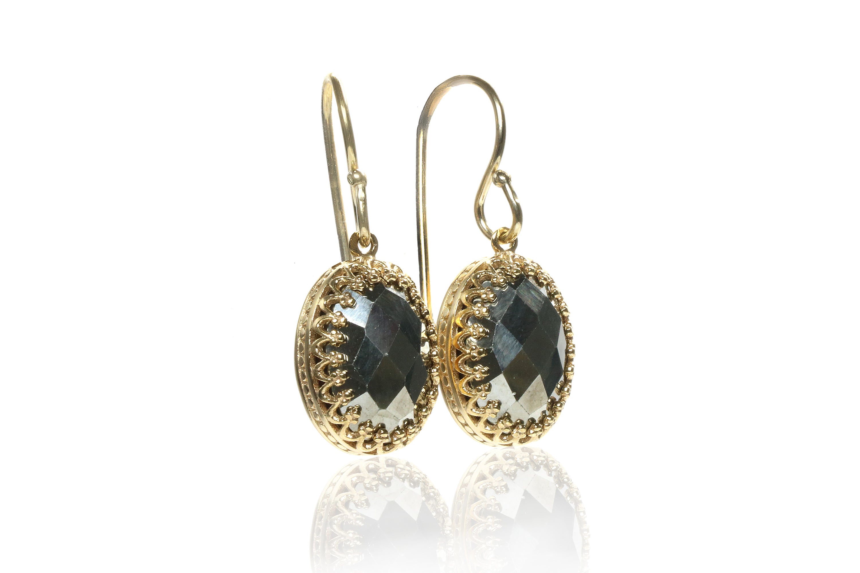 Dainty Pyrite Crystal Earrings in 14k Gold Earrings Anemone Jewelry