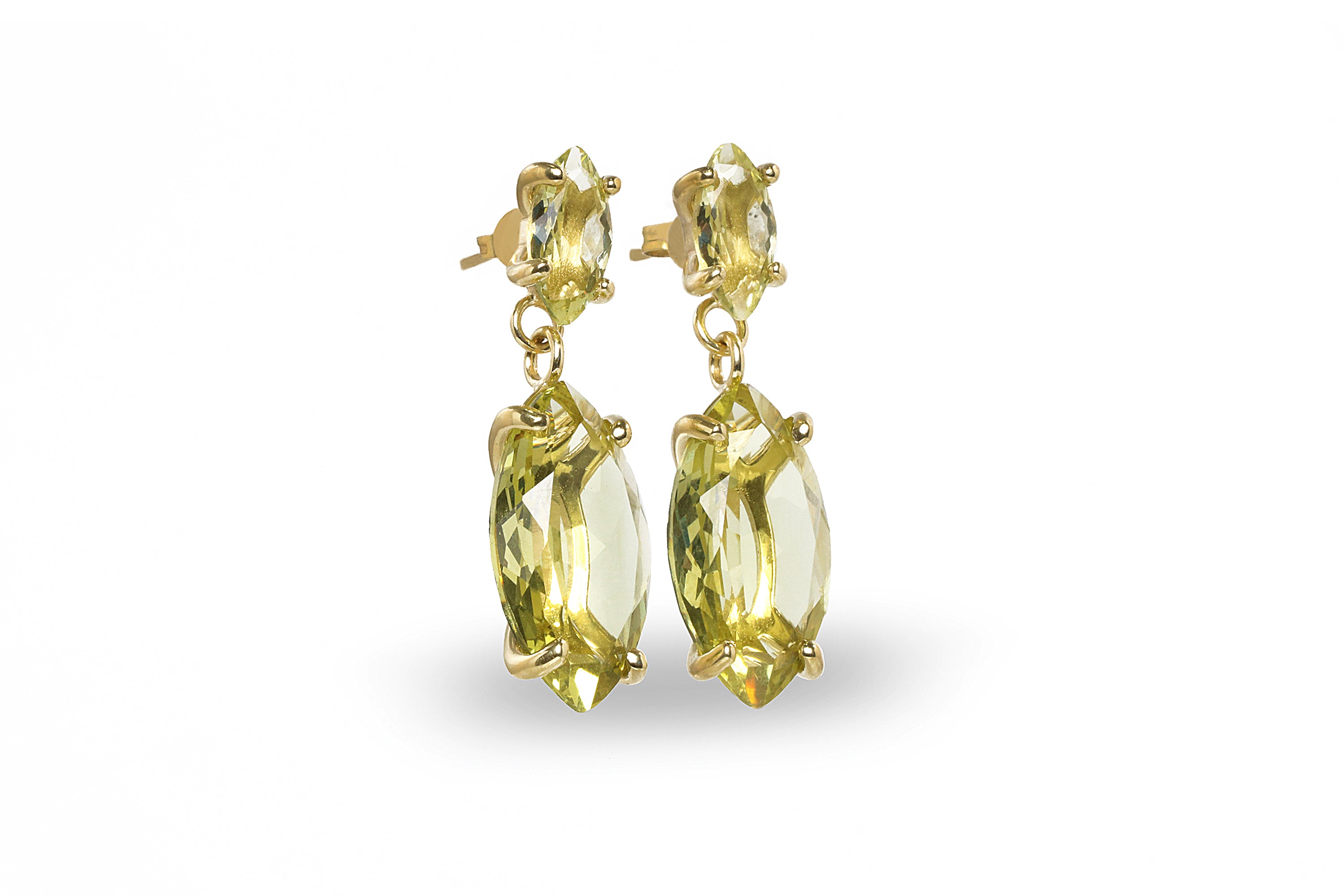 Bright Marquise Lemon Quartz Earrings in 14k Gold Earrings Anemone Jewelry