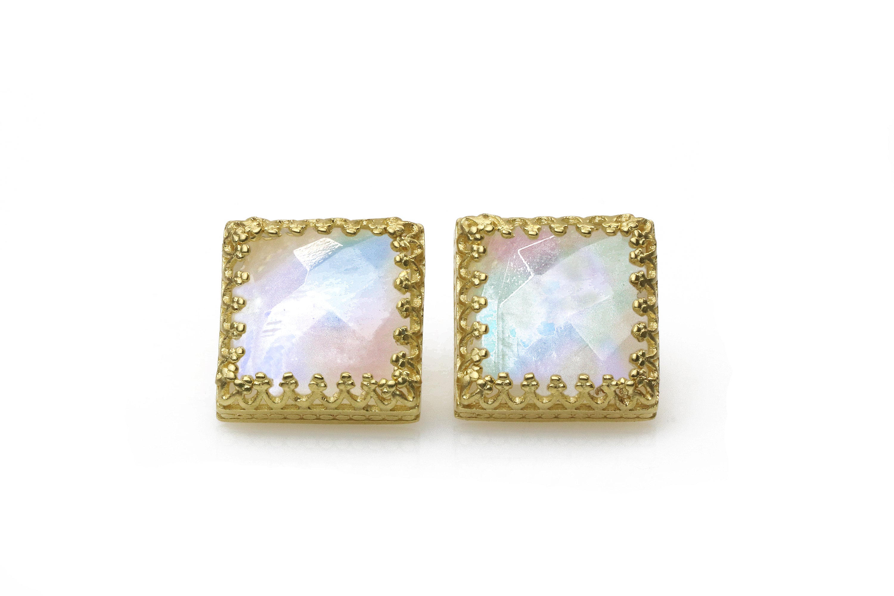 Lovely 14k Gold Stud Earrings with Moonstone Earrings Anemone Jewelry