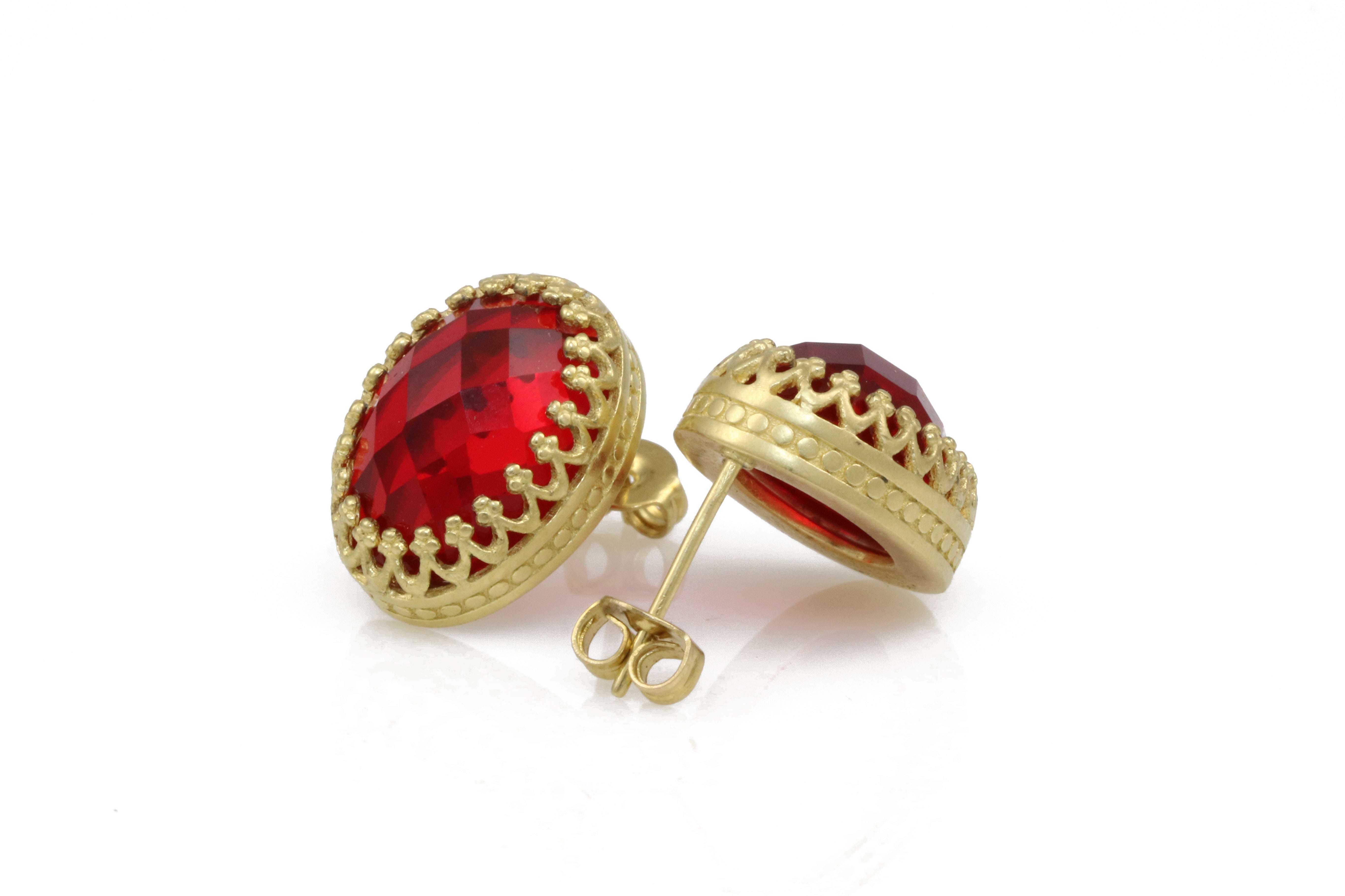 Amazing Red Ruby Gold Stud Earrings Earrings Anemone Jewelry