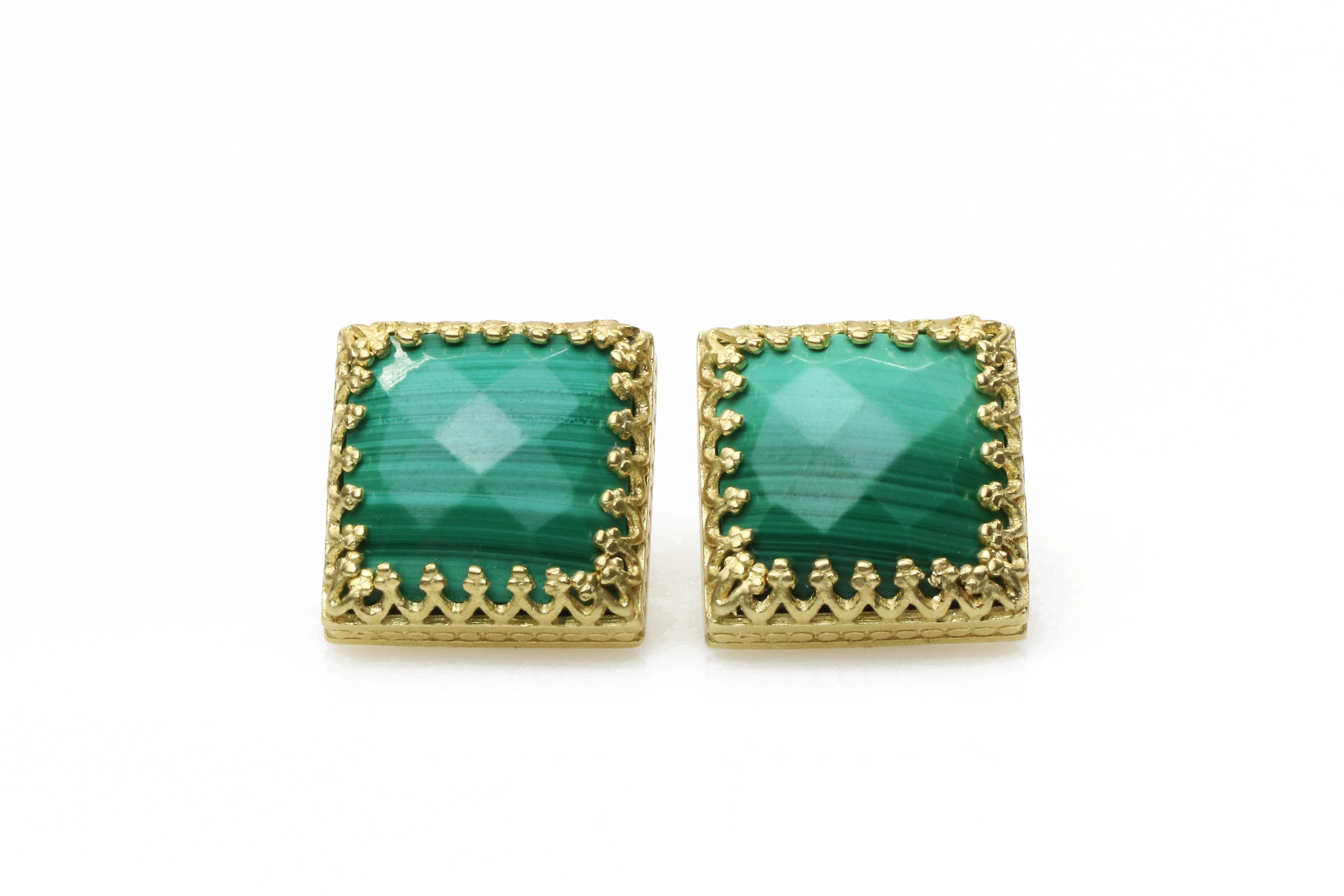 Square Malachite Gold Earrings for Women Earrings Anemone Jewelry