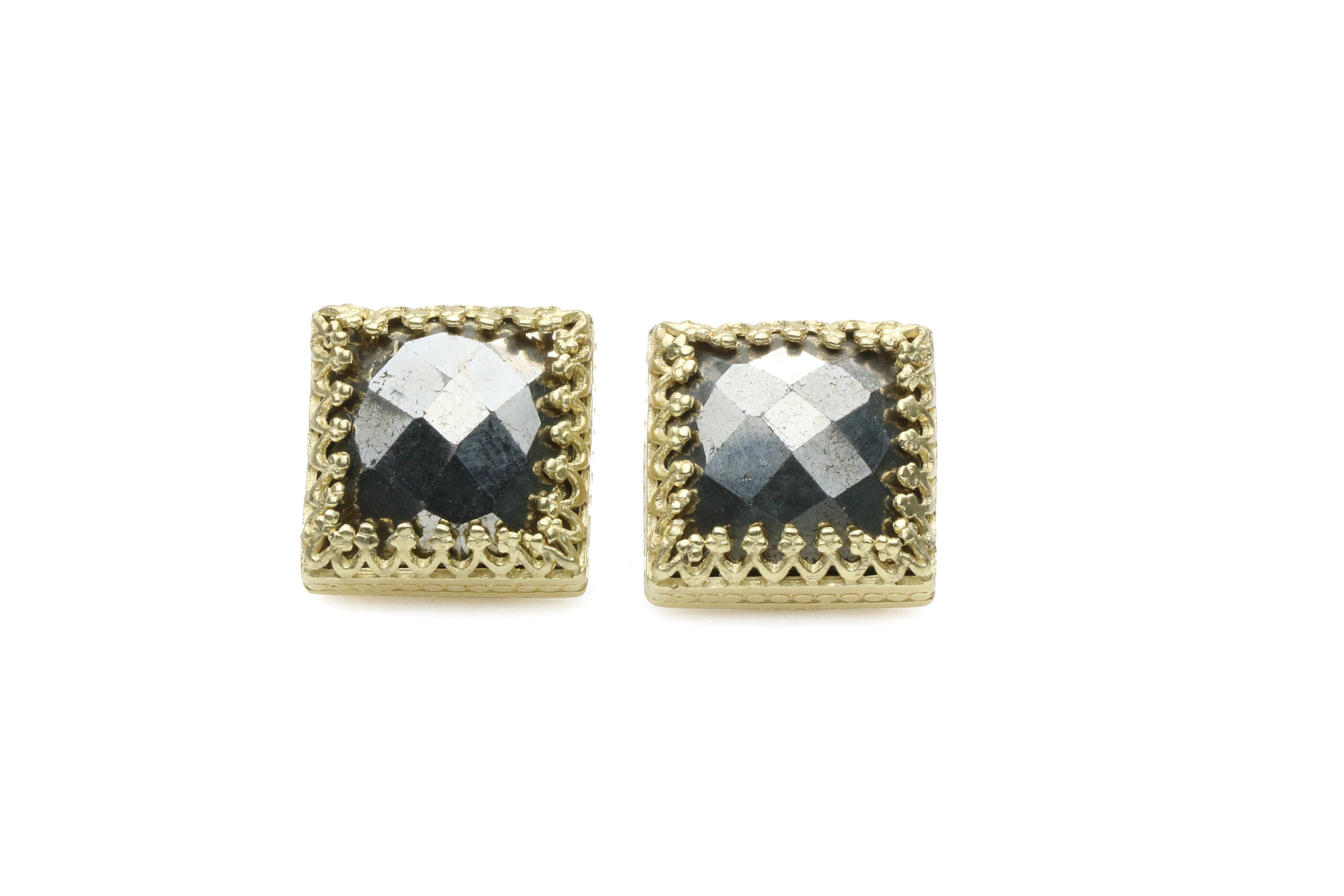 Handmade Square Pyrite Gold Earrings Earrings Anemone Jewelry
