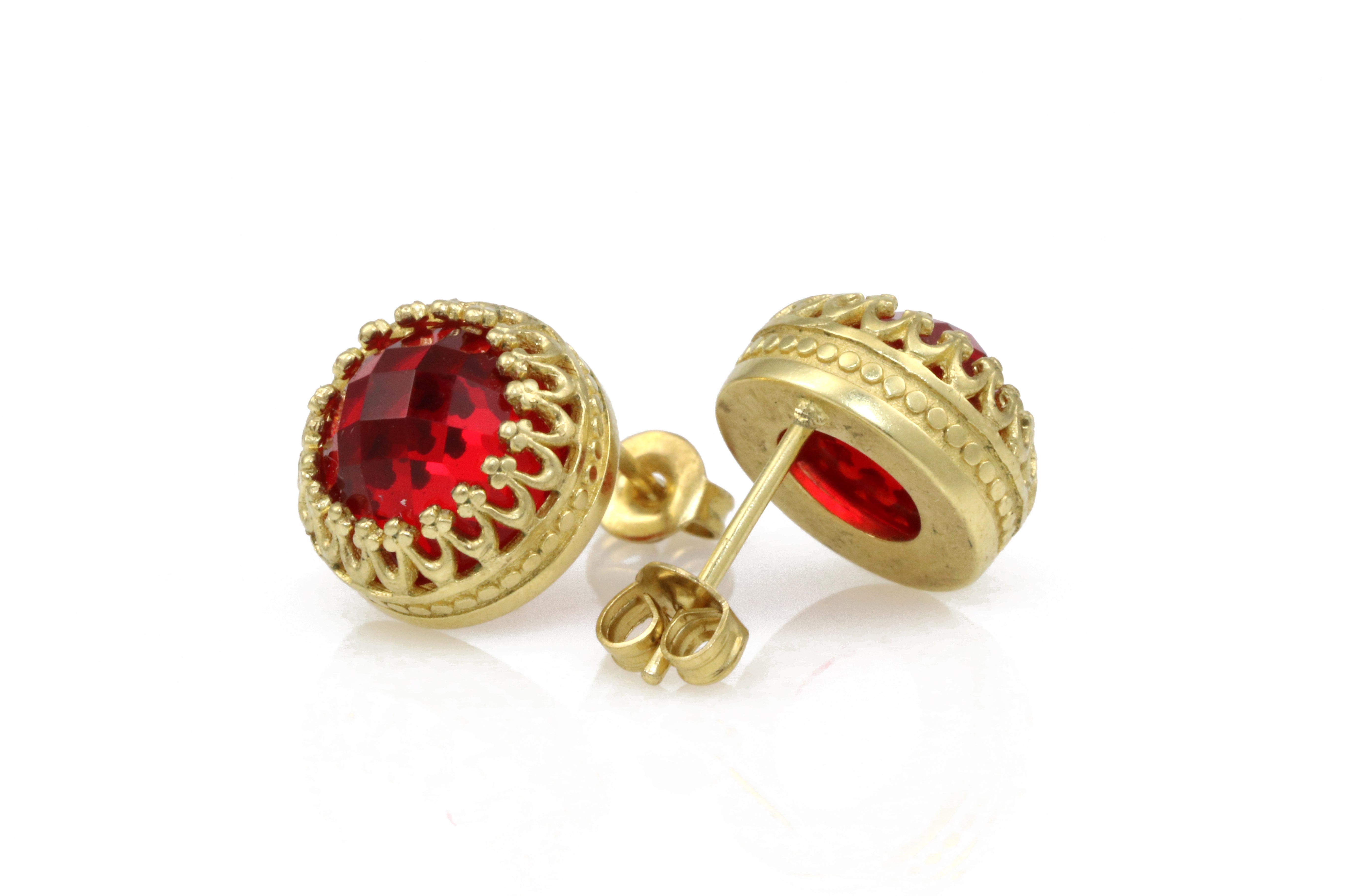 Round Ruby Gold Stud Earrings Earrings Anemone Jewelry