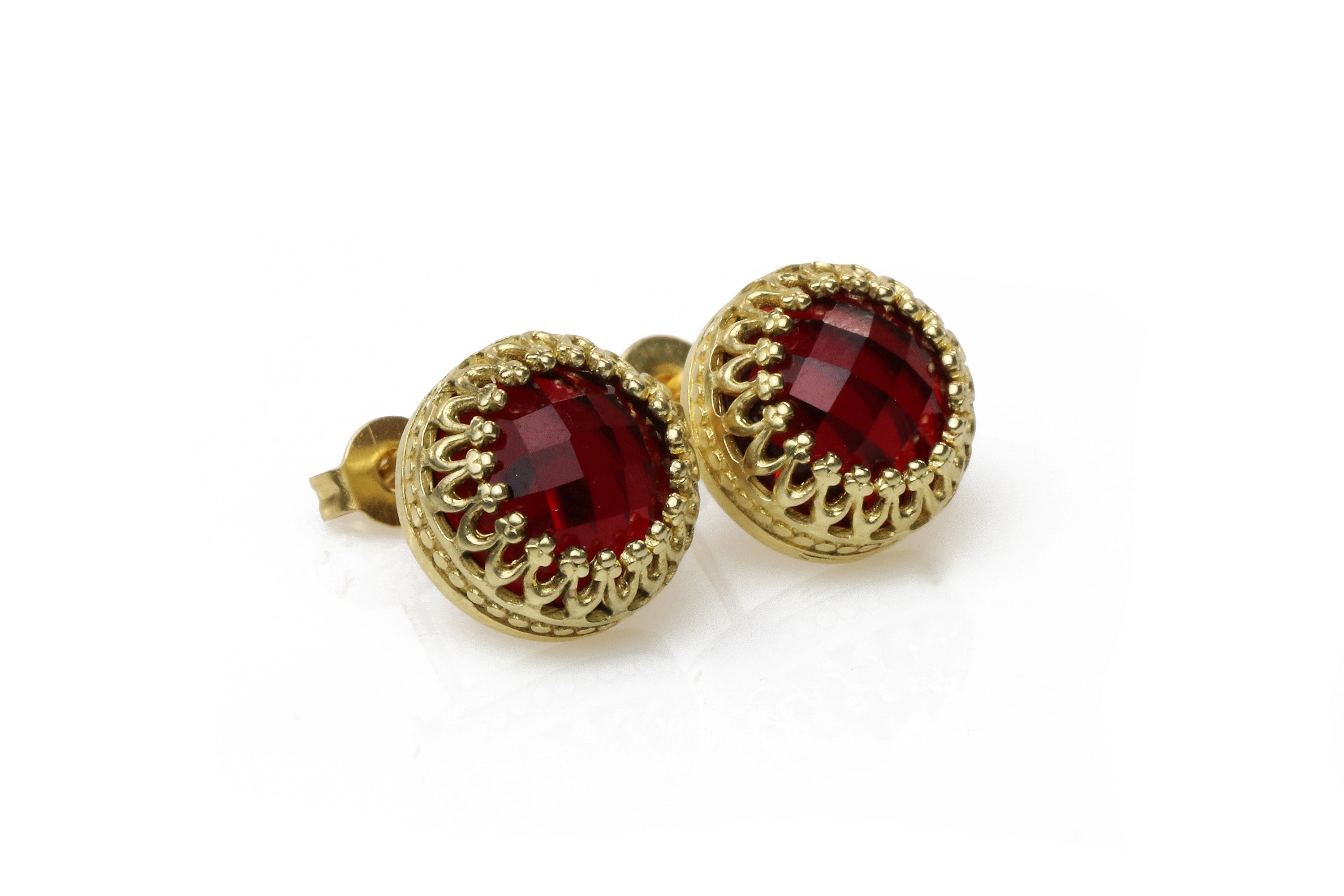 Round Garnet Gold Earrings Earrings Anemone Jewelry