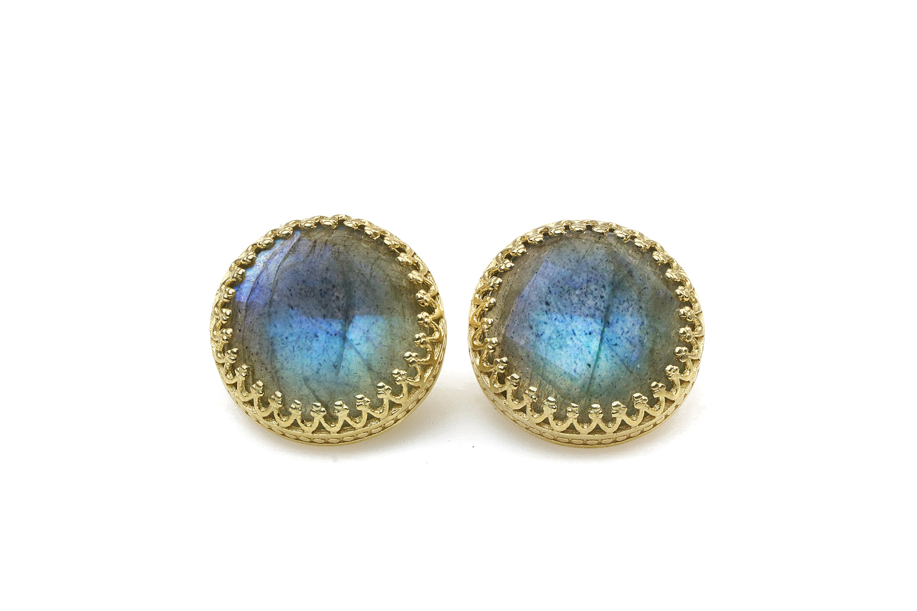 Round Large Labradorite Gold Filled Stud Earrings Earrings Anemone Jewelry