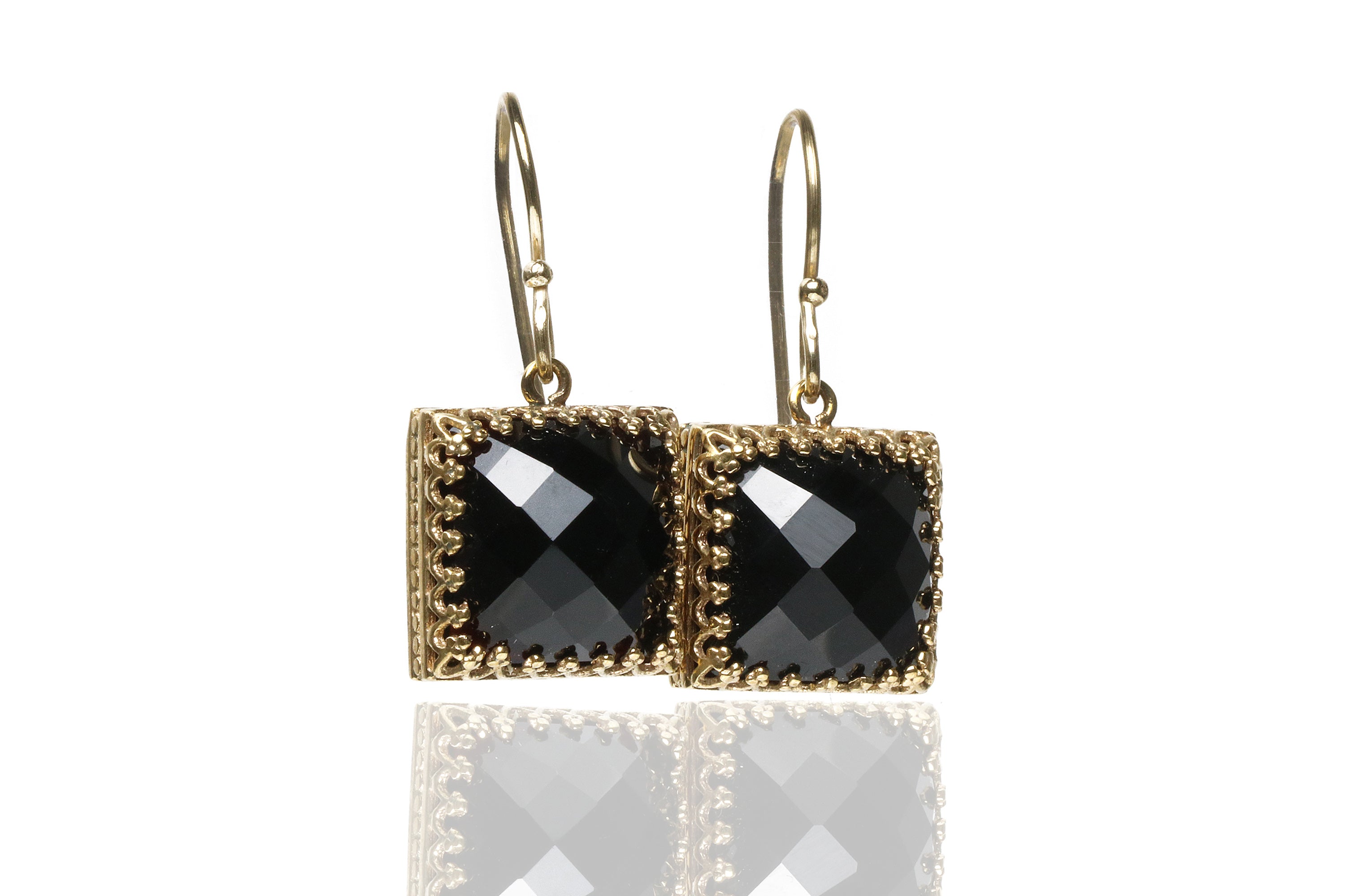 Black Onyx Earrings in 14k Gold Filling Earrings Anemone Jewelry