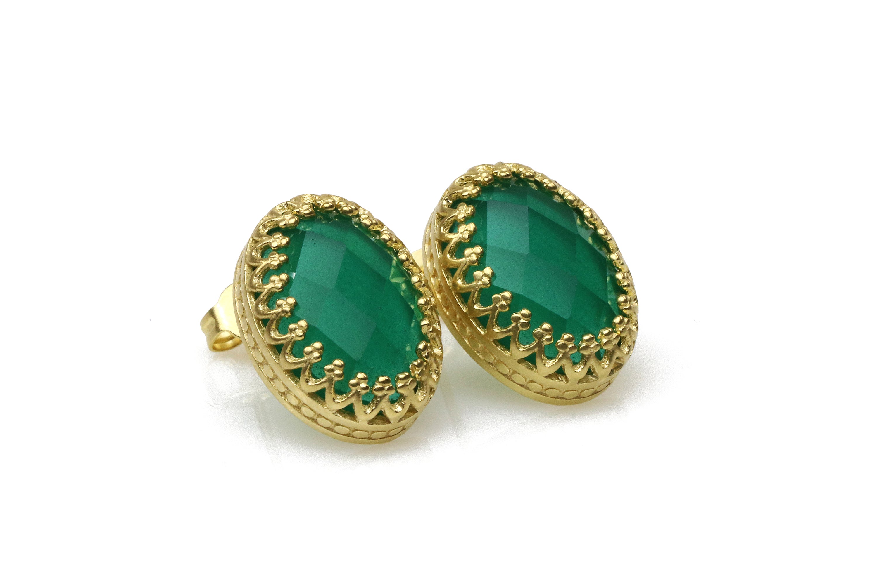 Grand Faceted Green Onyx Gold Earrings Earrings Anemone Jewelry