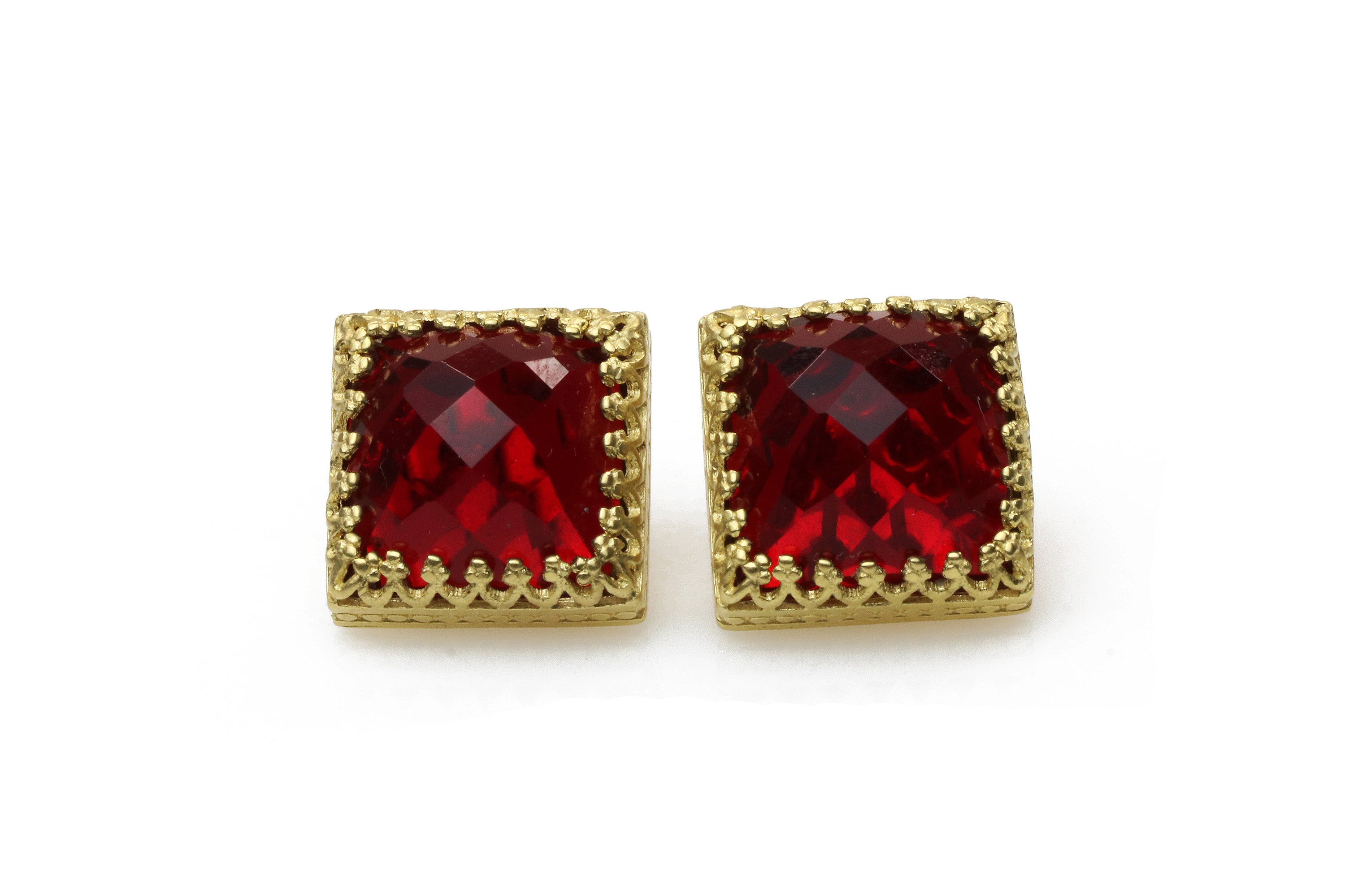 Glam Garnet Gold Stud Earrings Earrings Anemone Jewelry