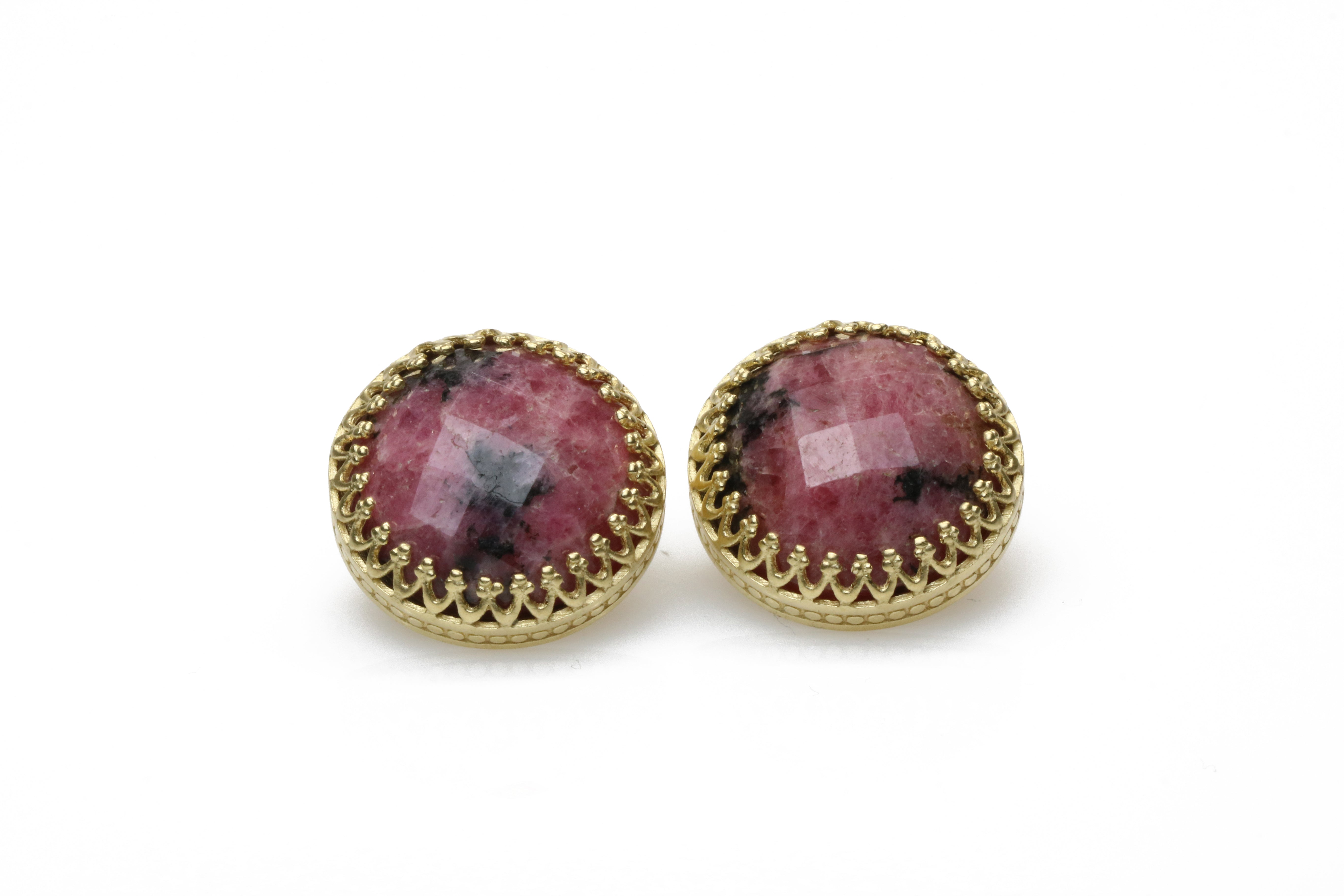 Large Round Rhodonite Stud Earrings Earrings Anemone Jewelry