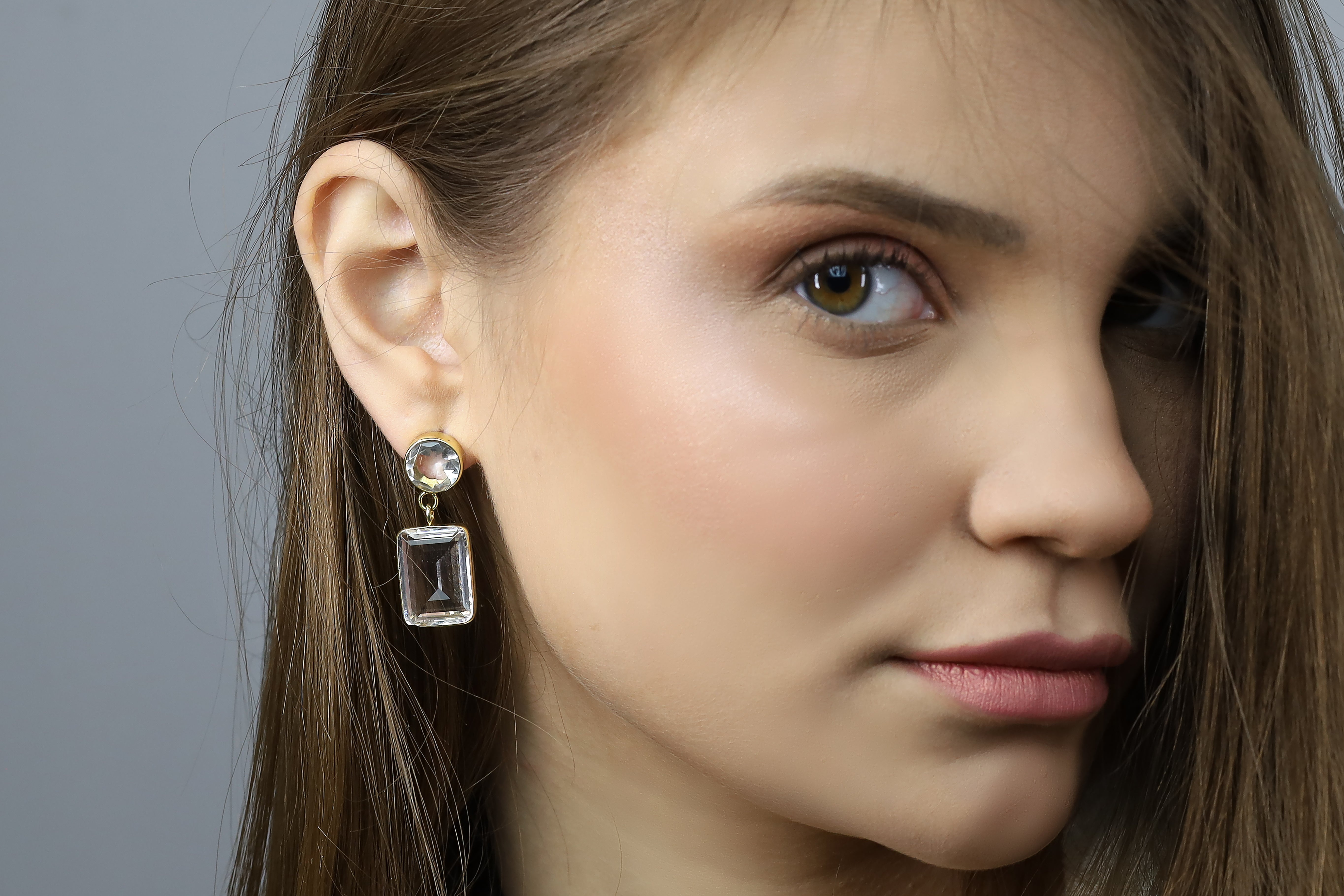 Clear Quartz Double Stone Silver Bezel Set Earrings Earrings Anemone Limited