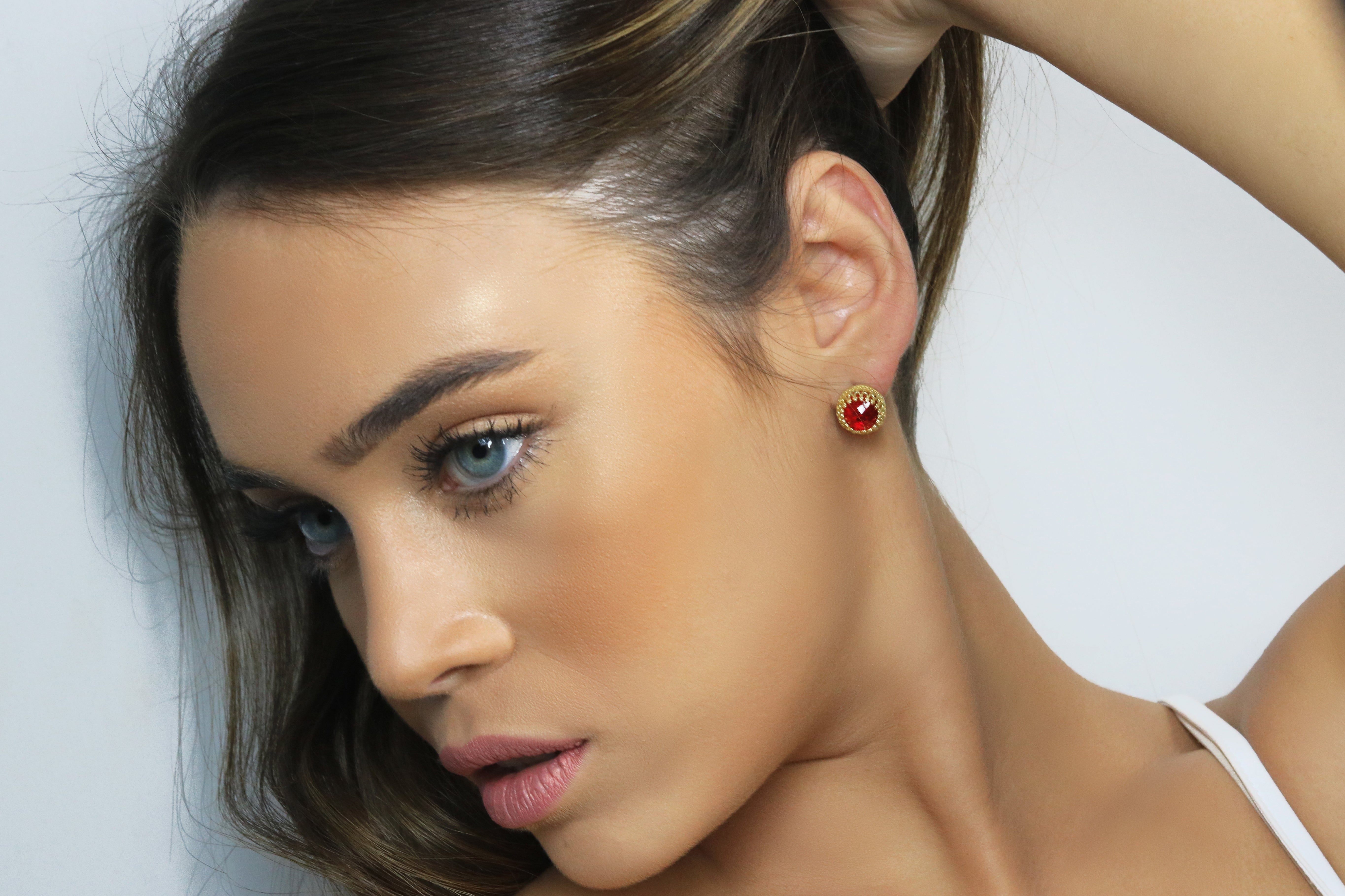 Round Ruby Gold Stud Earrings Earrings Anemone Jewelry