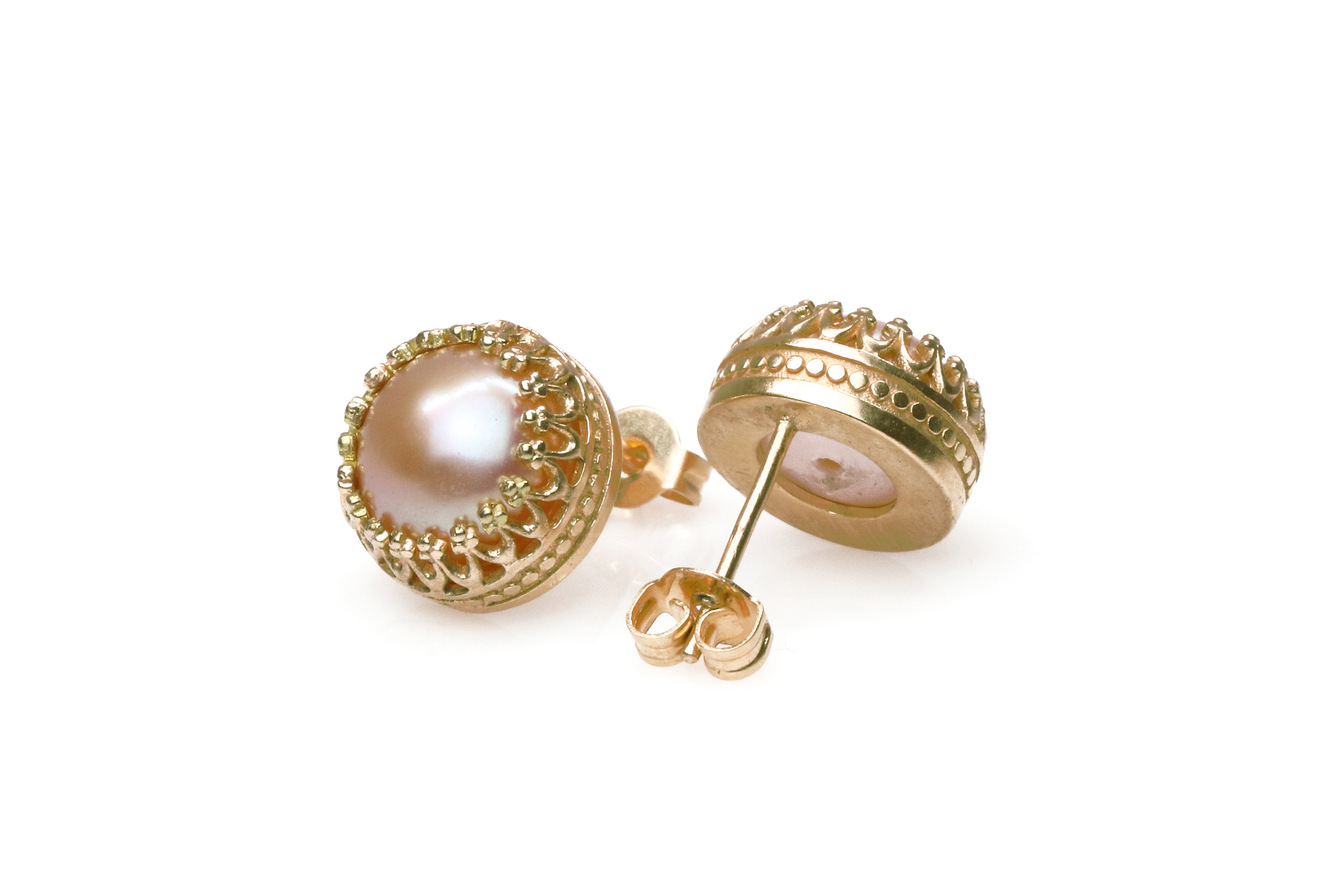 Exquisite Round Pink Pearl Earrings - June Birthstone Pearl Earrings Studs for Women and Girls - Weddings, Birthdays, Anniversaries Earrings Anemone Jewelry