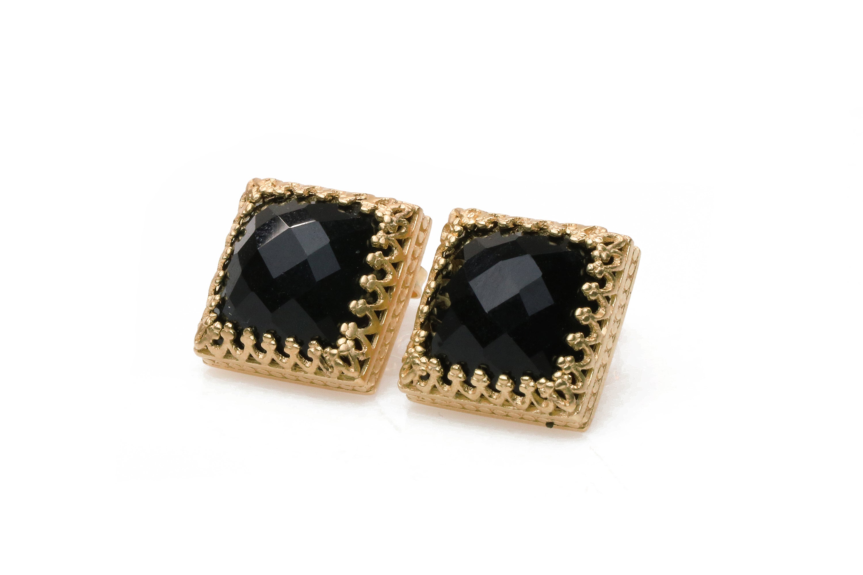 Square Black Onyx Gold Filled Earrings Earrings Anemone Jewelry