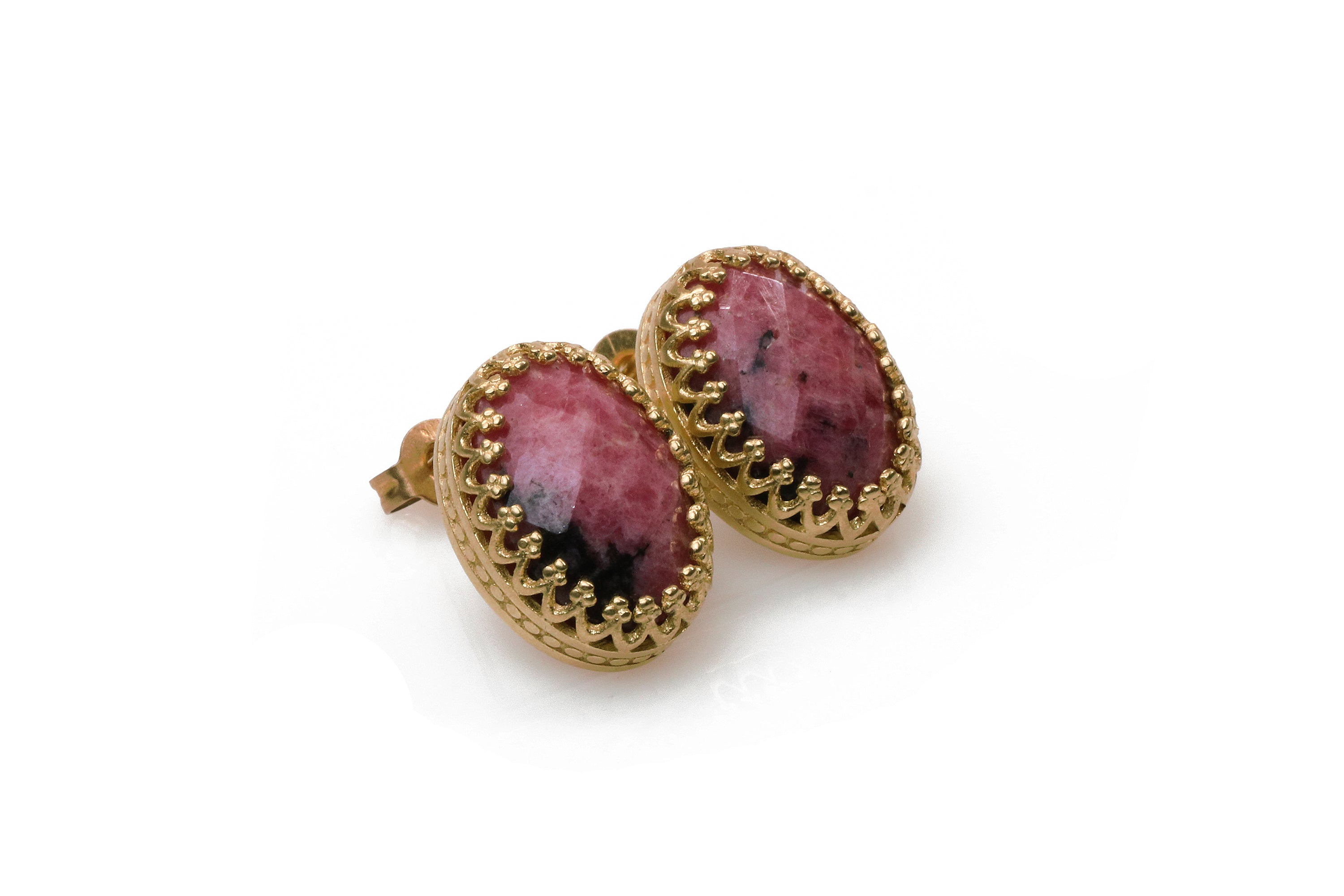 Exquisite Rhodonite Earrings in 14k Rose Gold Earrings Anemone Jewelry