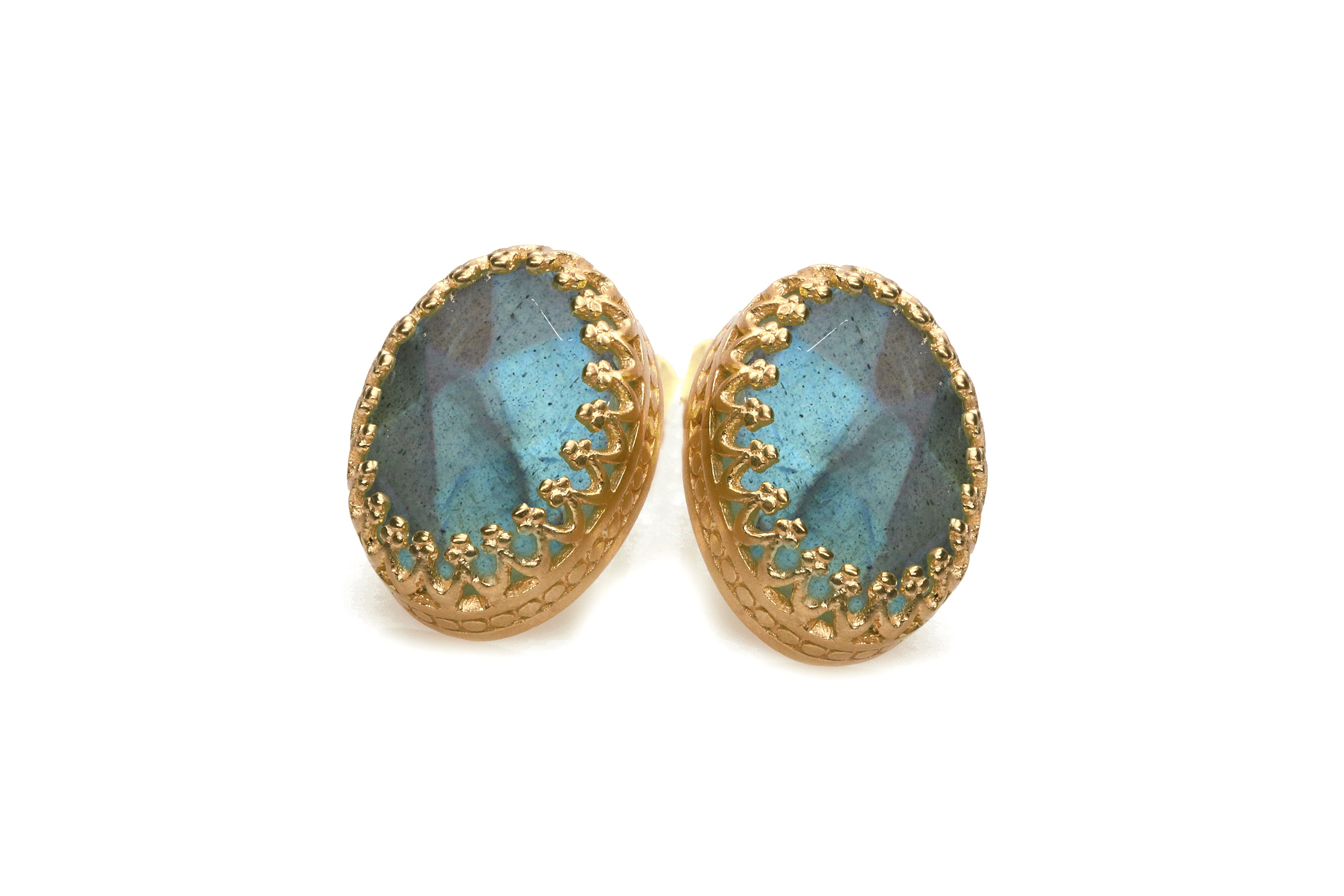 Sterling Silver Oval Labradorite Stud Earrings Earrings Anemone Jewelry