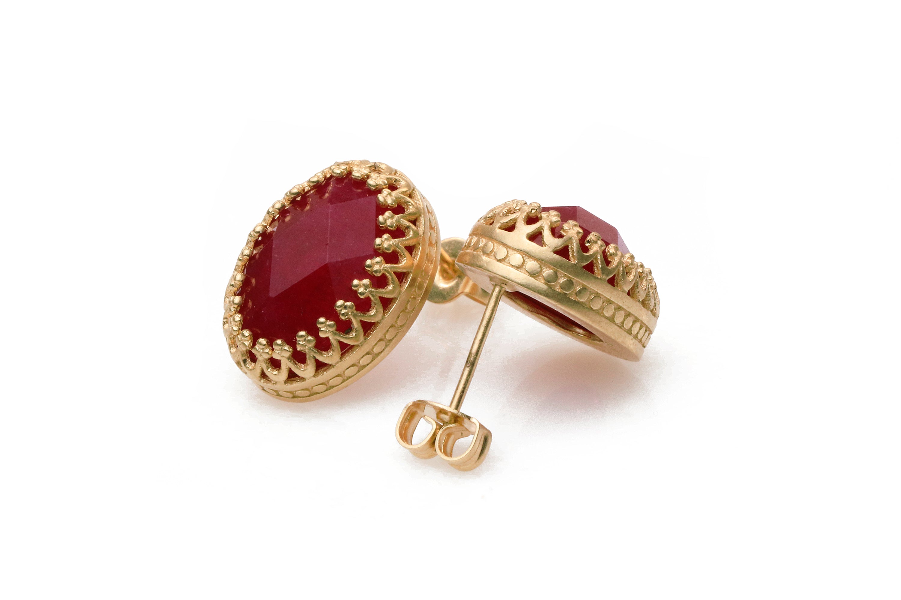 Red Jade Earrings for Women in 14k Gold Filling - Artisan Oval Stone Earrings, 40th Anniversary Gifts, Everyday Jewelry Earrings Anemone Jewelry