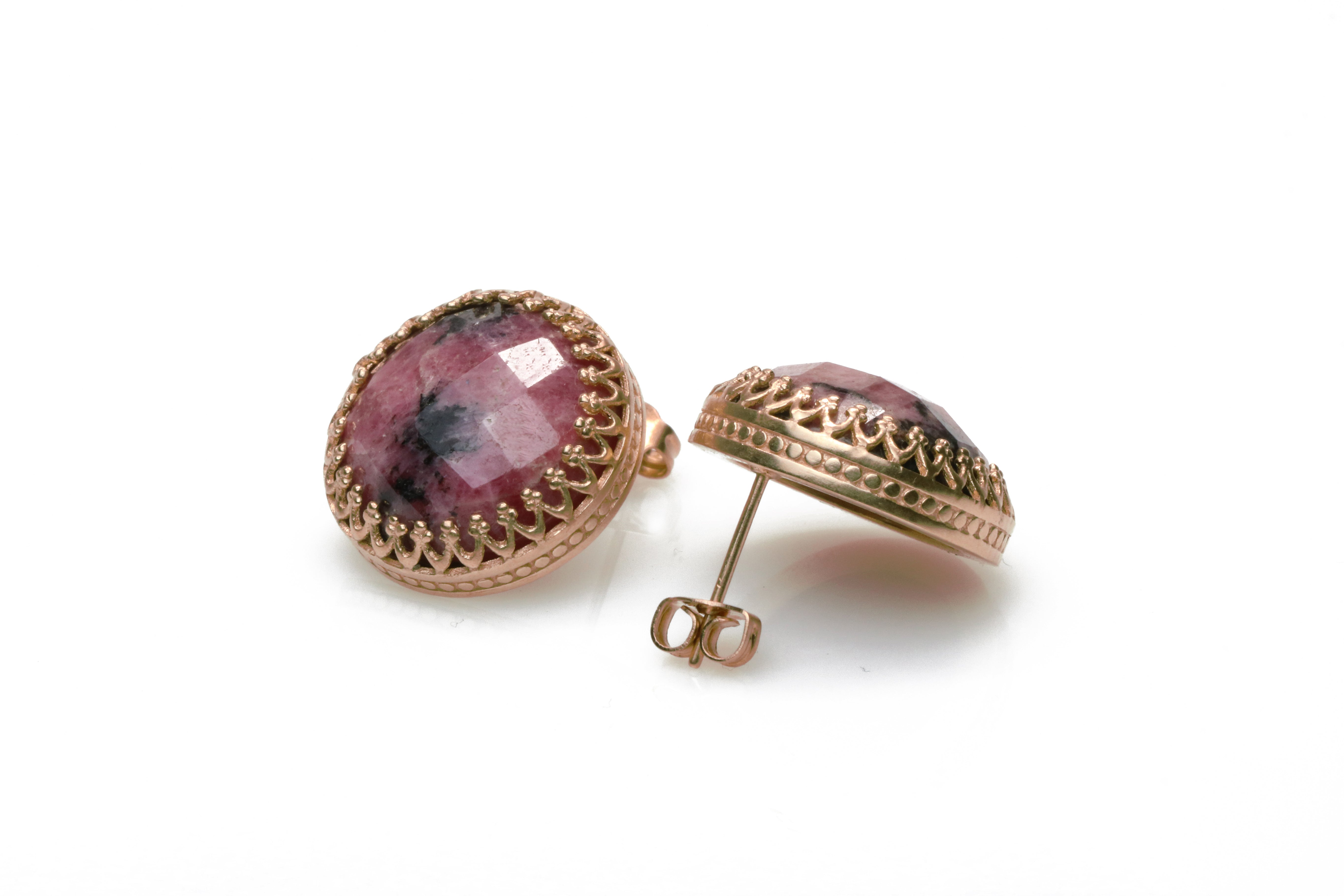 Large Round Rhodonite Stud Earrings Earrings Anemone Jewelry