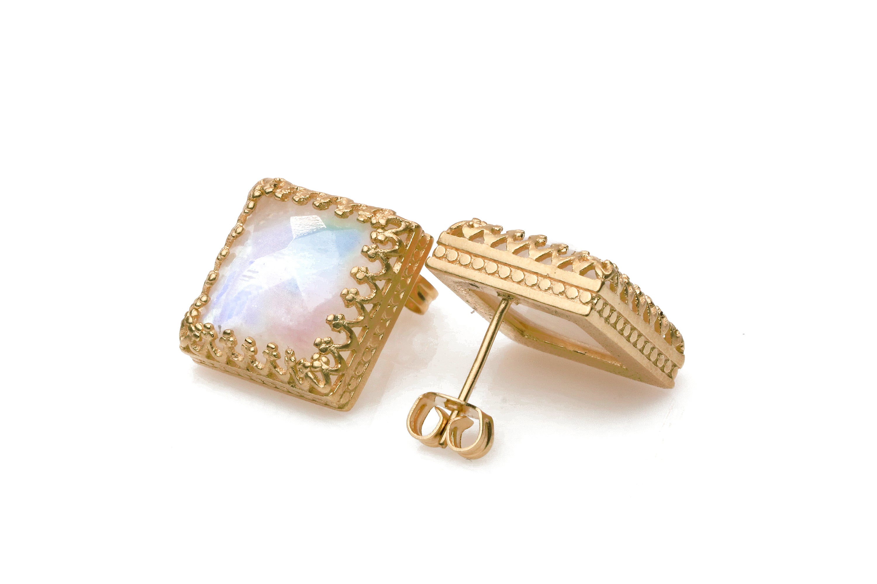 Lovely 14k Gold Stud Earrings with Moonstone Earrings Anemone Jewelry