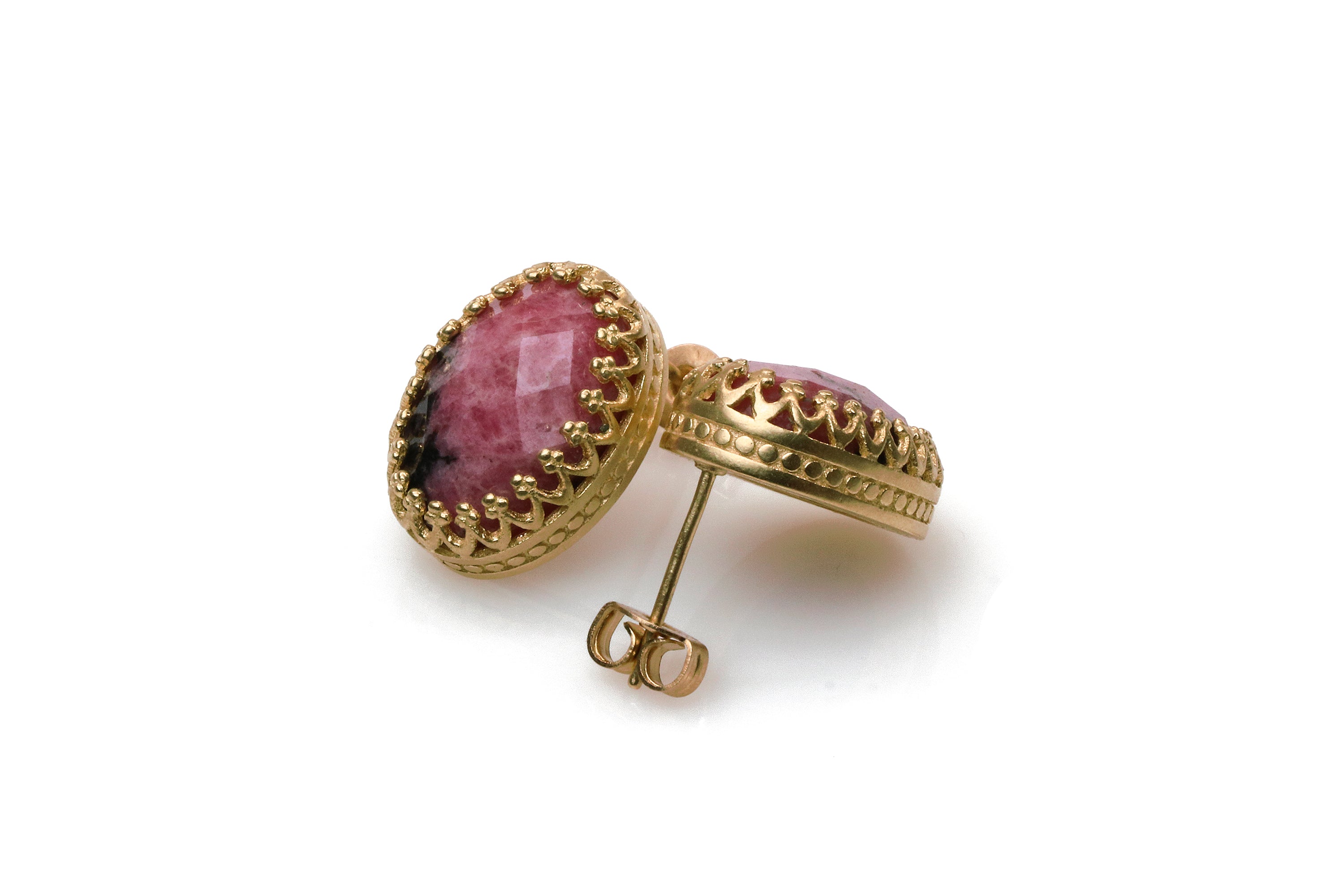 Exquisite Rhodonite Earrings in 14k Rose Gold Earrings Anemone Jewelry