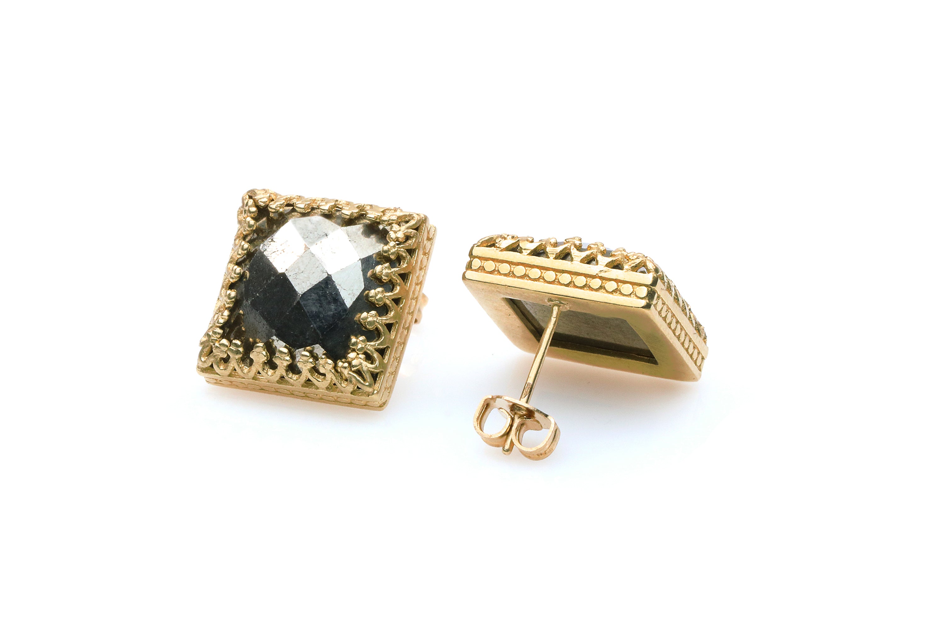 Handmade Square Pyrite Gold Earrings Earrings Anemone Jewelry