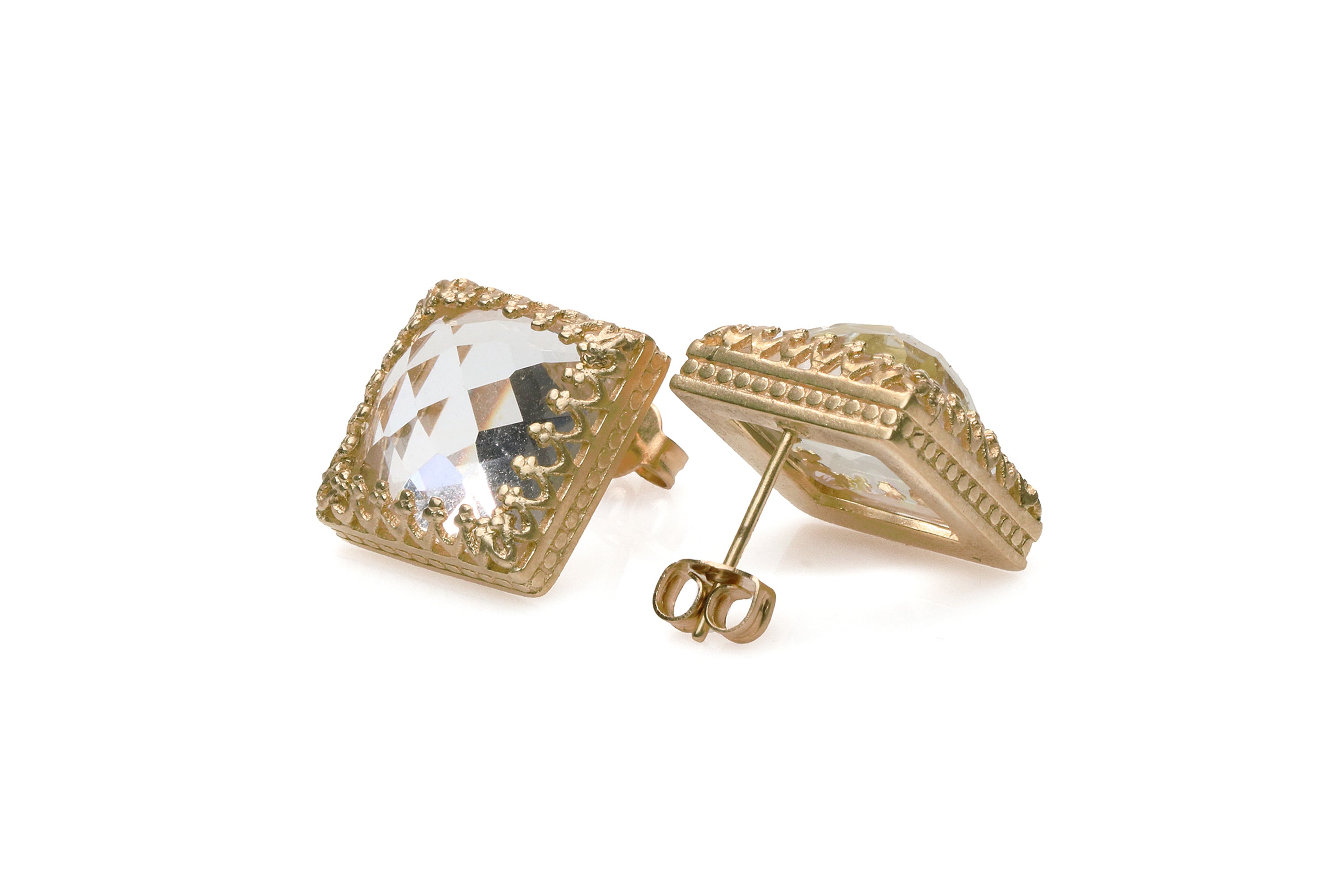 Gleaming Square Quartz Crystal Rose Gold Earrings Earrings Anemone Jewelry