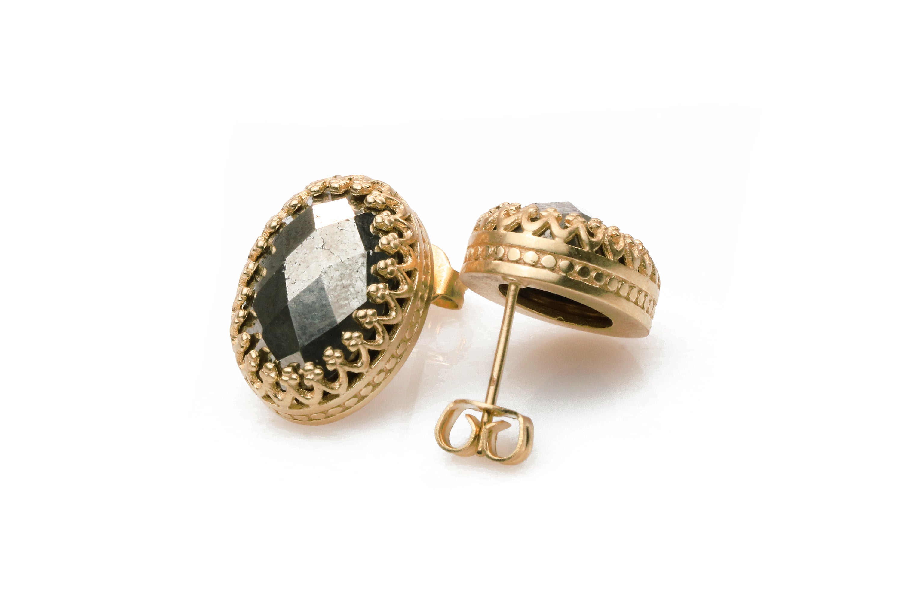 Alluring Pyrite Stone Rose Gold Earrings Earrings Anemone Jewelry