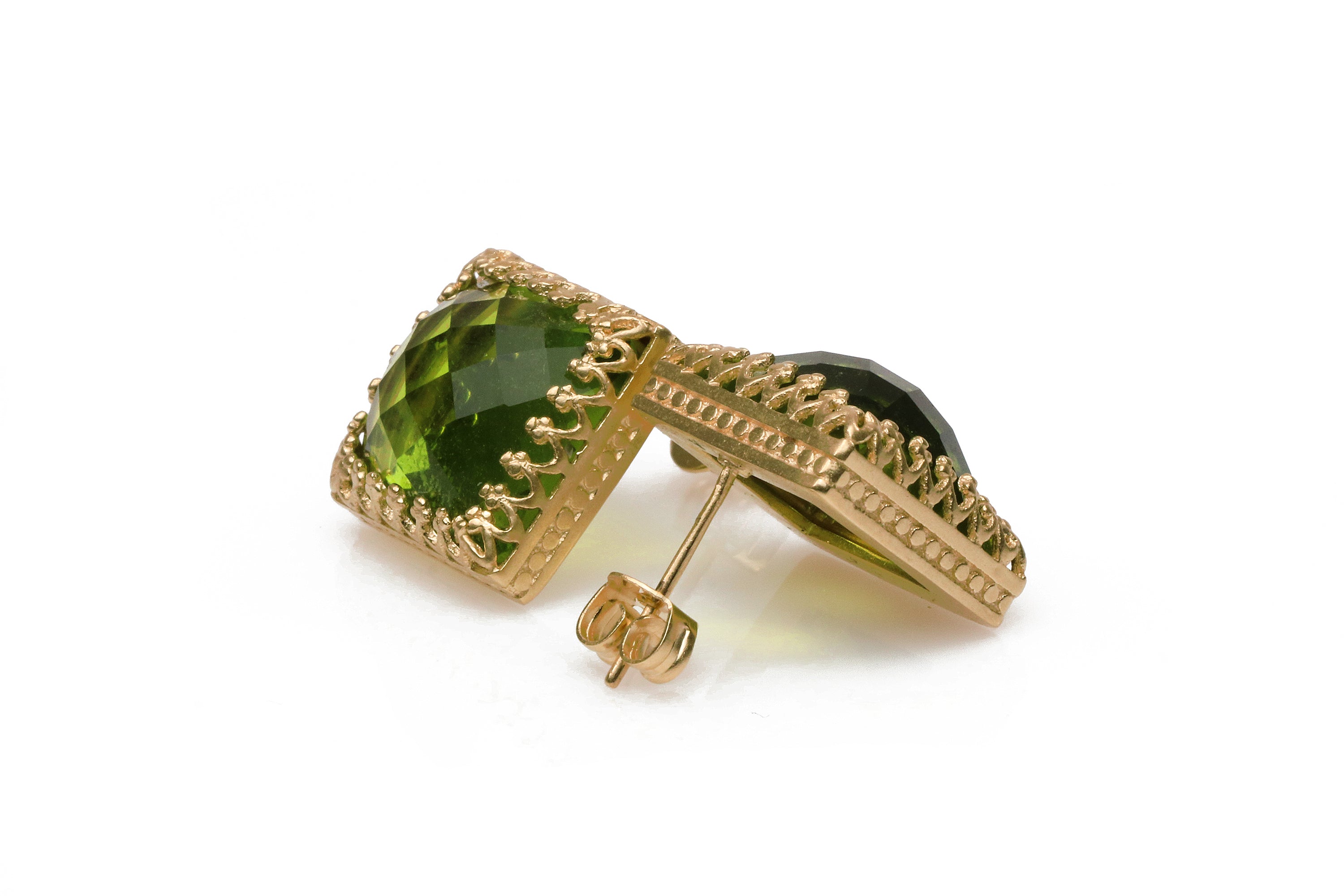 Square Peridot Rose Gold Stud Earrings Earrings Anemone Jewelry