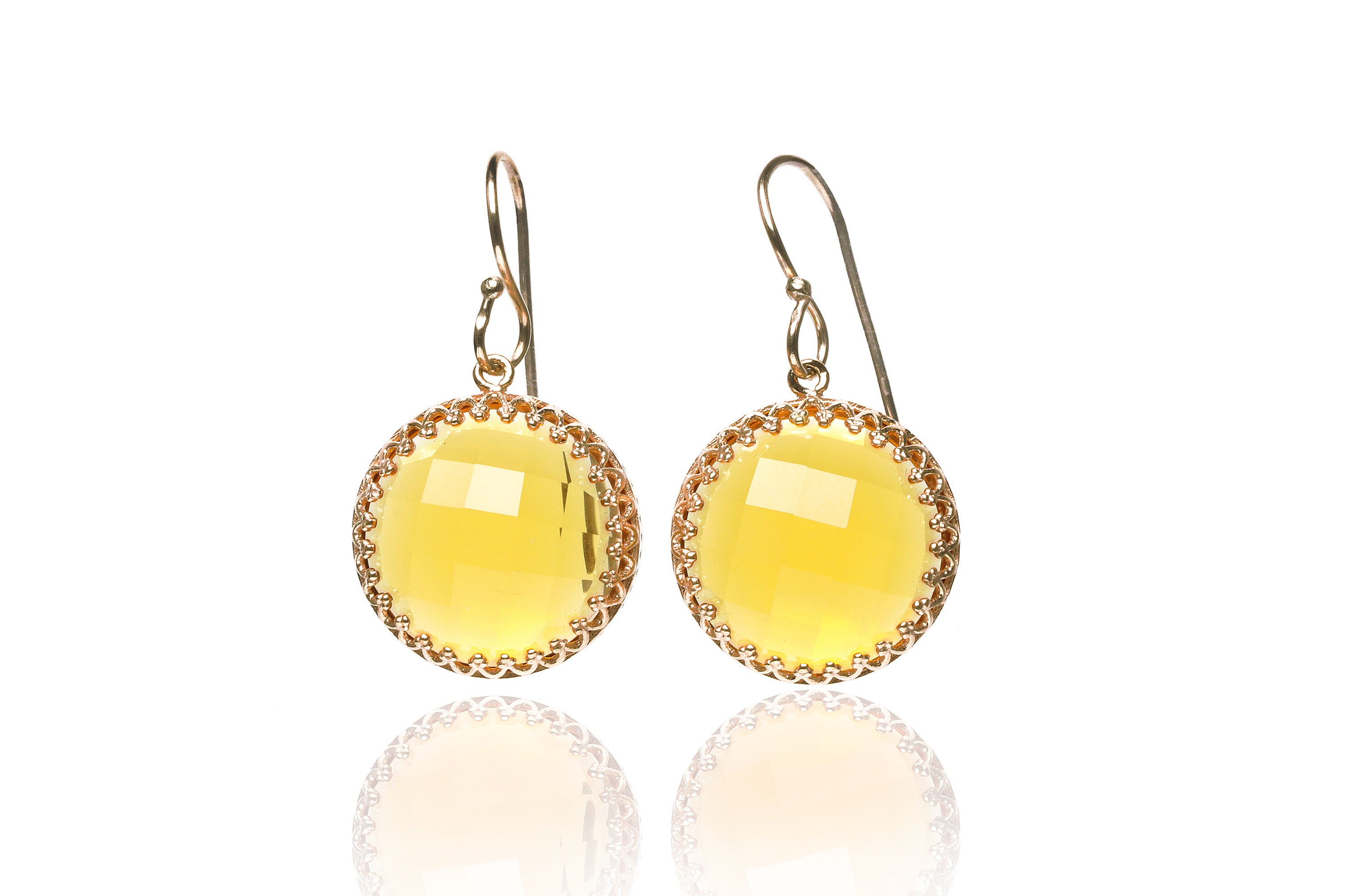 Round Citrine Gold Dangle Earrings Earrings Anemone Jewelry