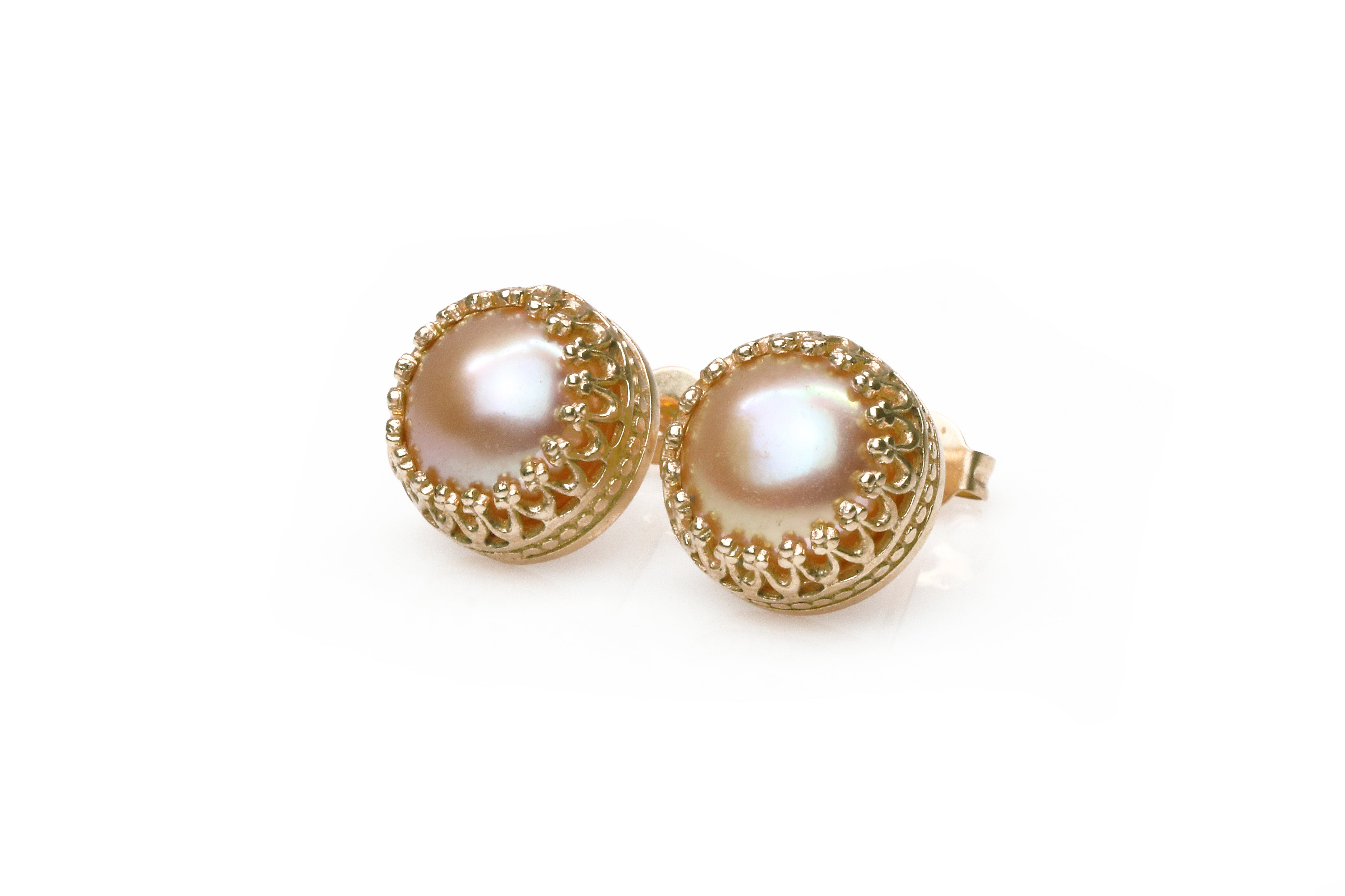 Silver Pink Pearl Stud Earrings Earrings Anemone Jewelry