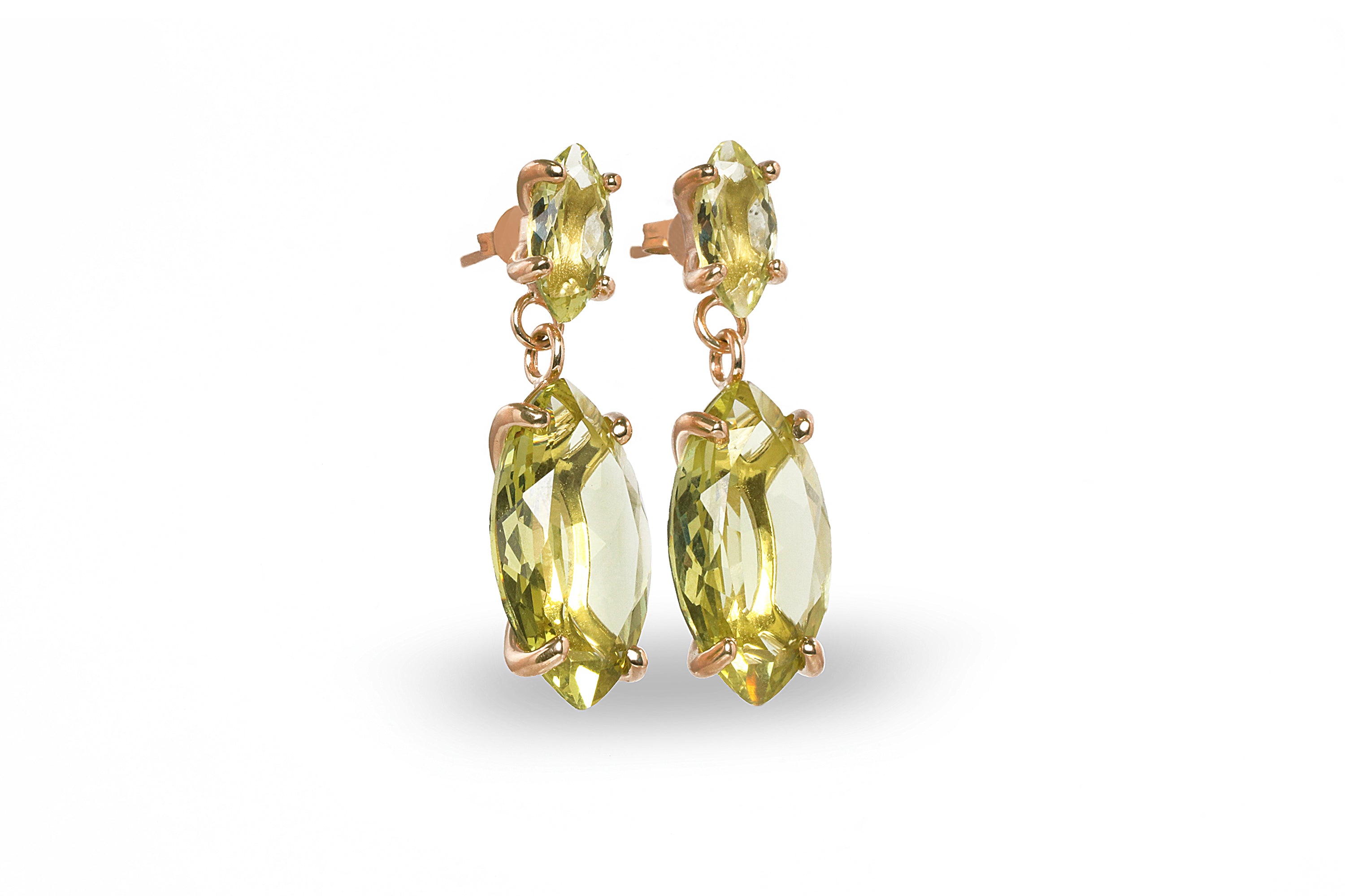 Bright Marquise Lemon Quartz Earrings in 14k Gold Earrings Anemone Jewelry