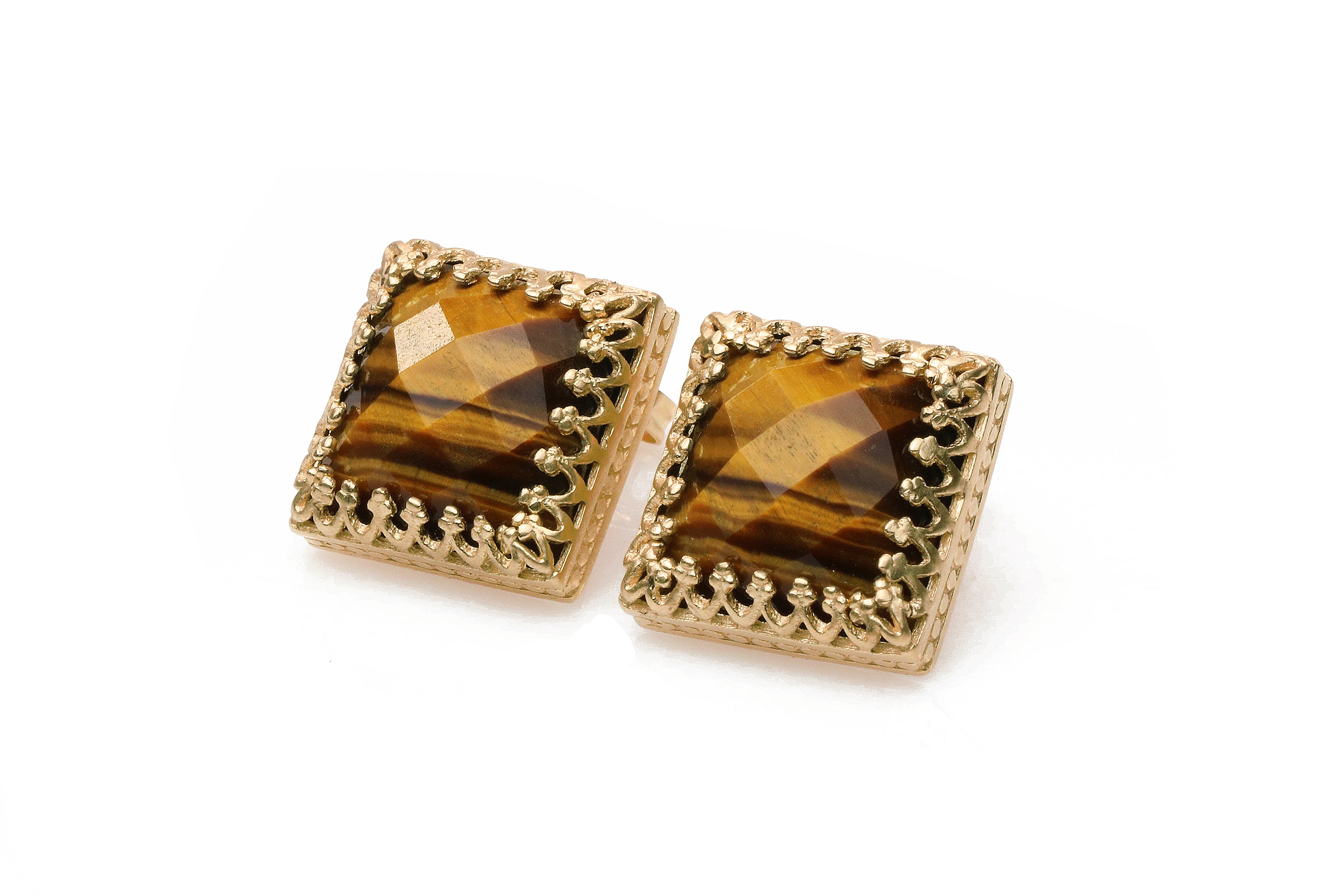 Square Tiger Eye Gemstone Stud Earrings Earrings Anemone Jewelry