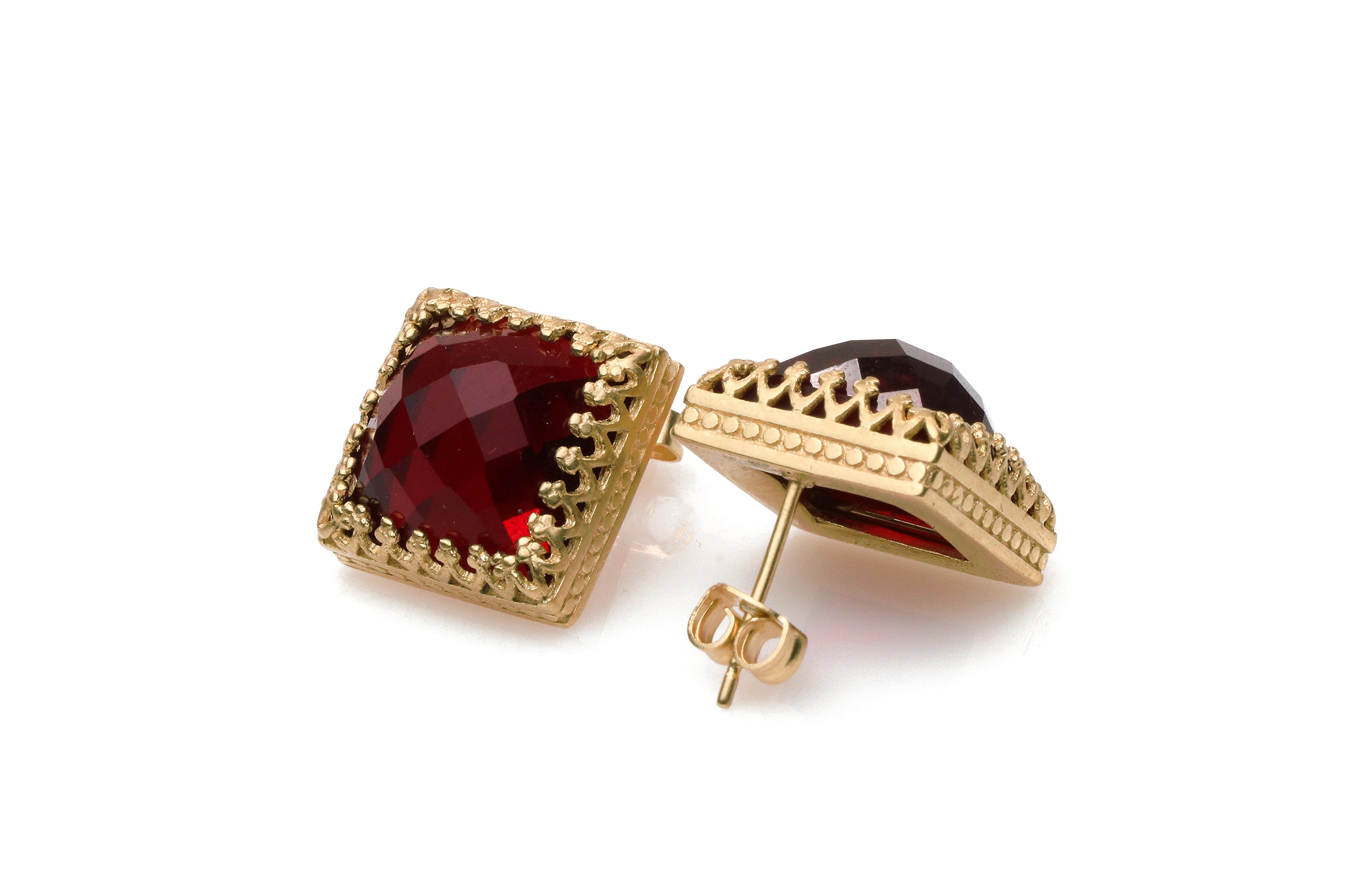Glam Garnet Gold Stud Earrings Earrings Anemone Jewelry