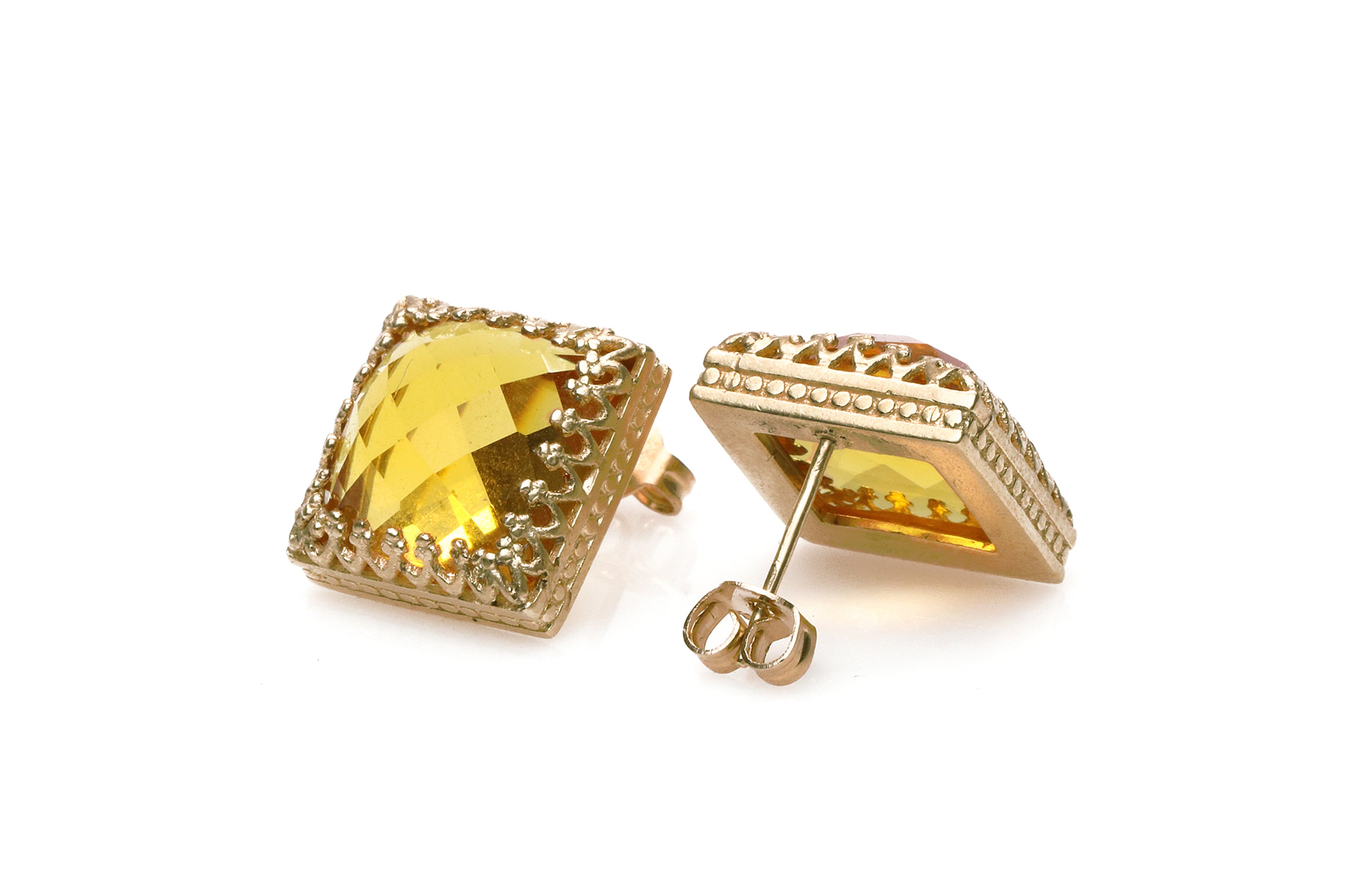Square Citrine Gold Earrings Earrings Anemone Jewelry