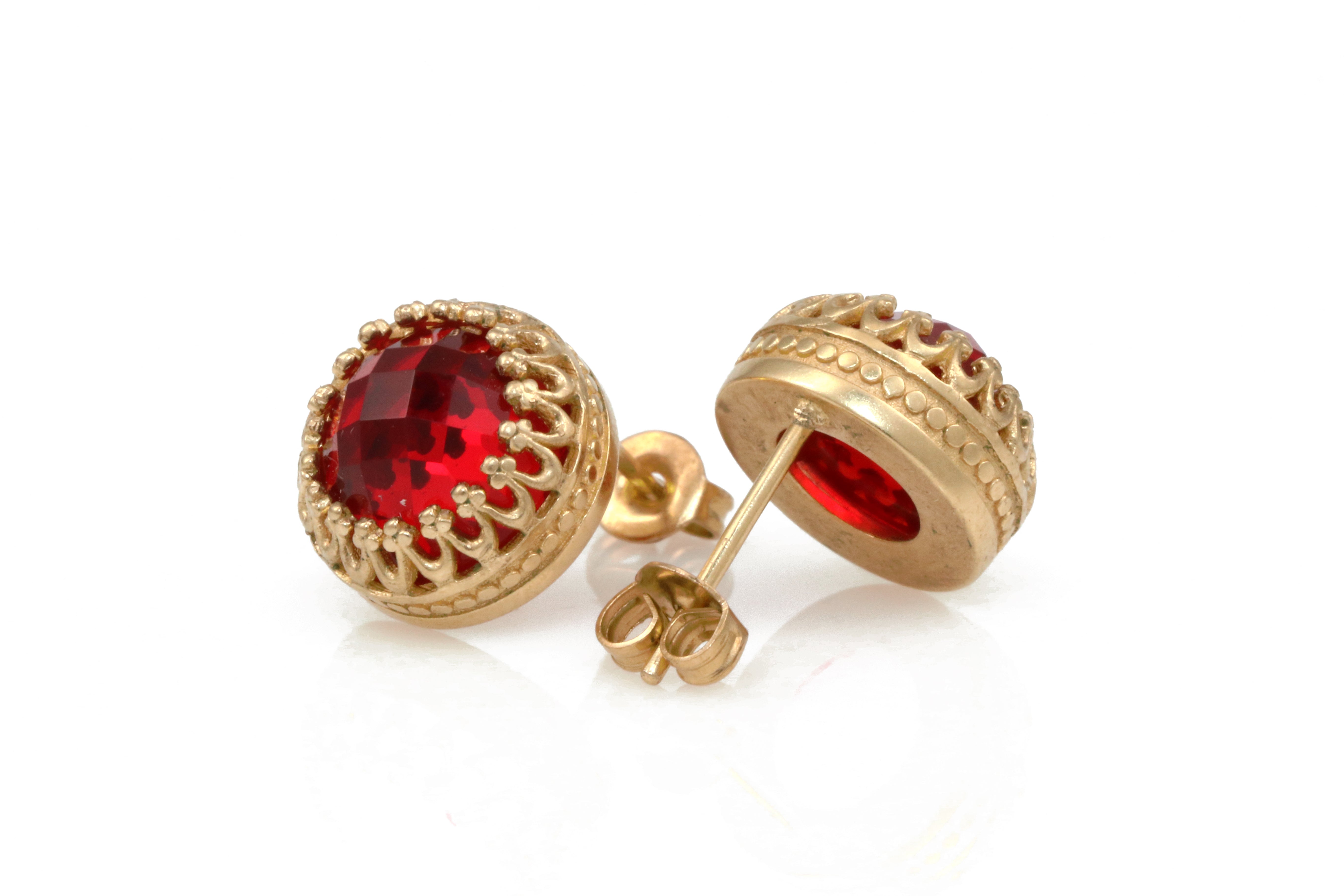 Round Ruby Gold Stud Earrings Earrings Anemone Jewelry