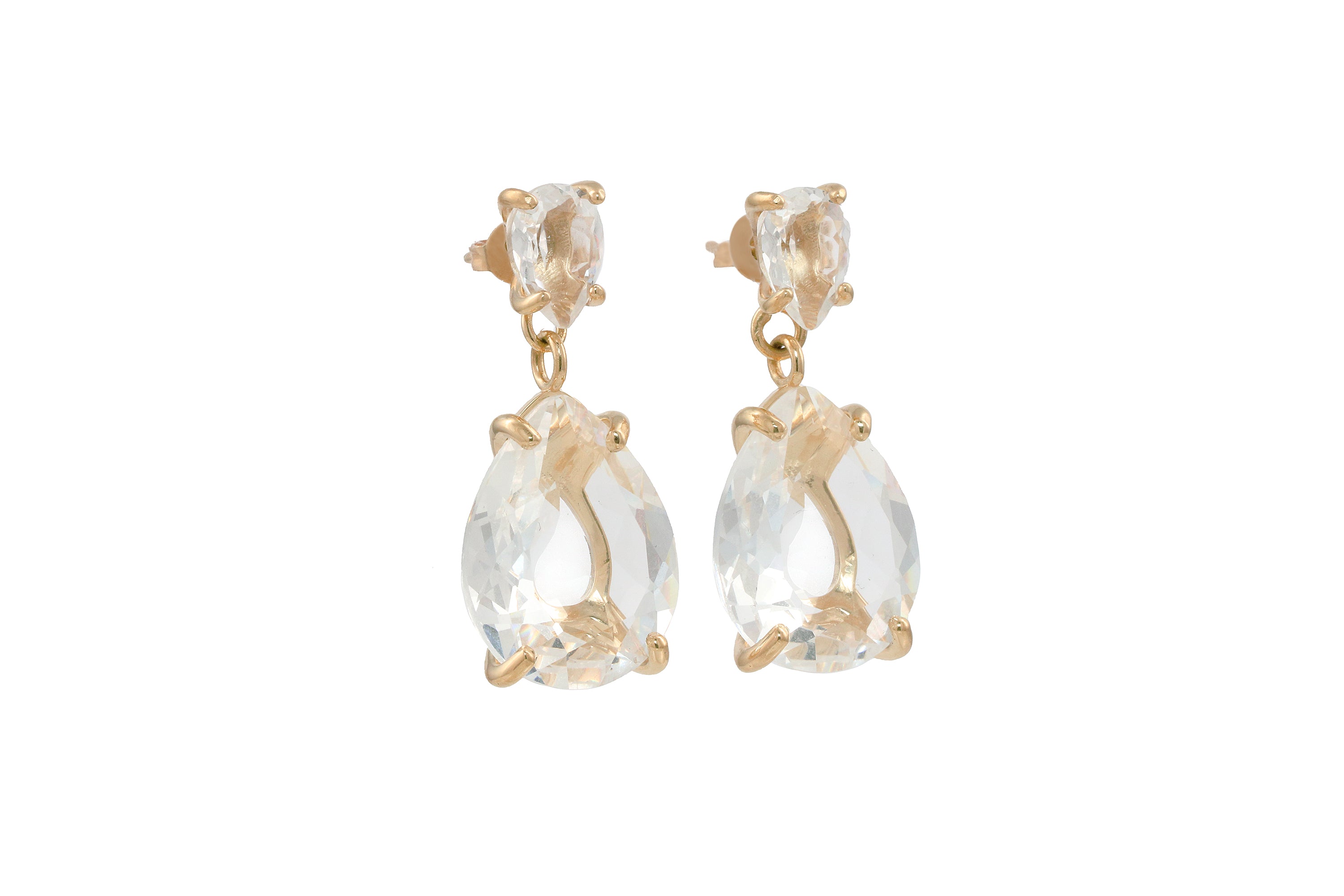Glitzy Crystal Quartz Gold Stud Earrings Earrings Anemone Jewelry