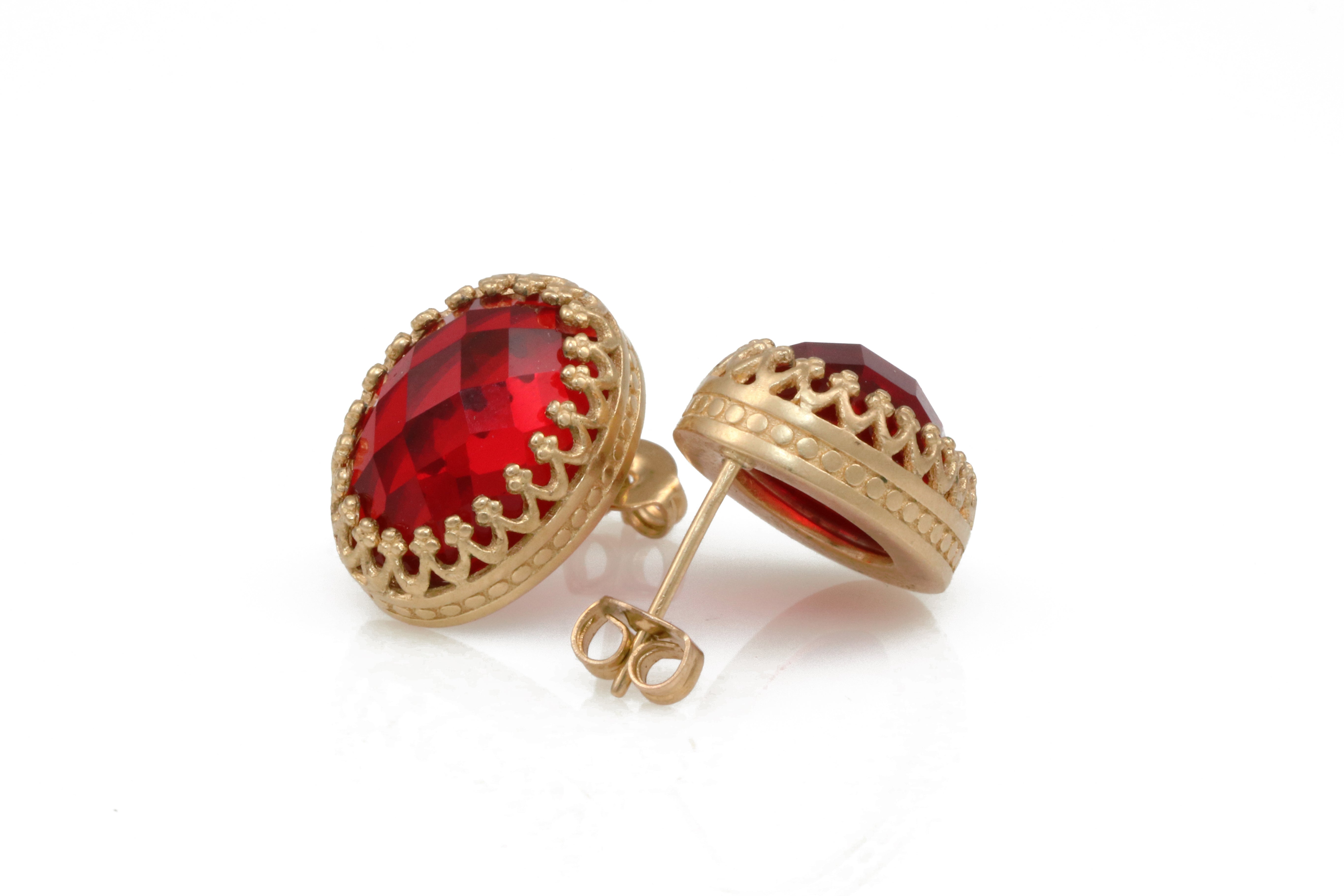 Amazing Red Ruby Gold Stud Earrings Earrings Anemone Jewelry