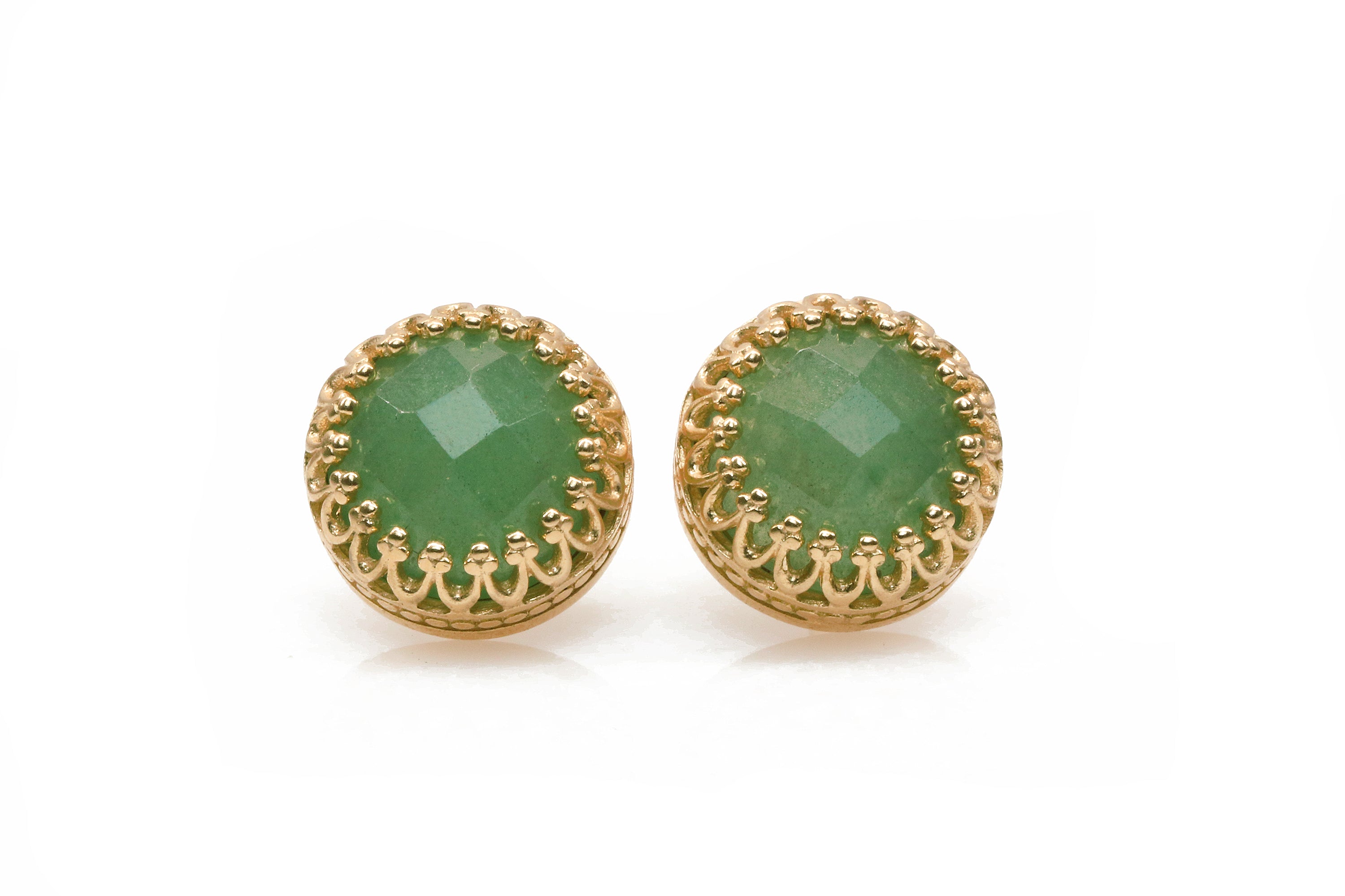 Green Aventurine Round Stud Earrings Sterling Silver Earrings Anemone Jewelry