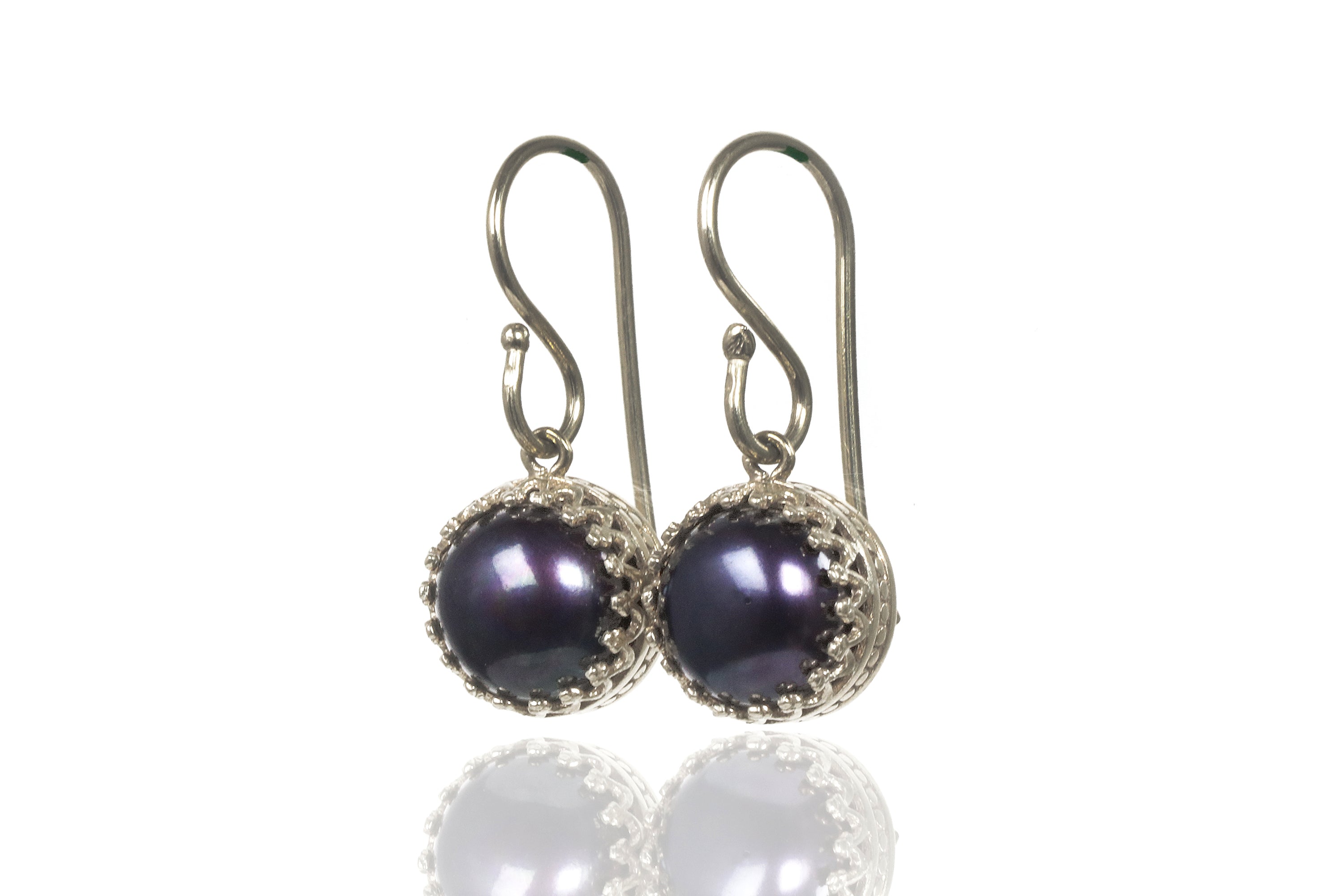 Round Black Pearl Earrings in 14k Gold Earrings Anemone Jewelry