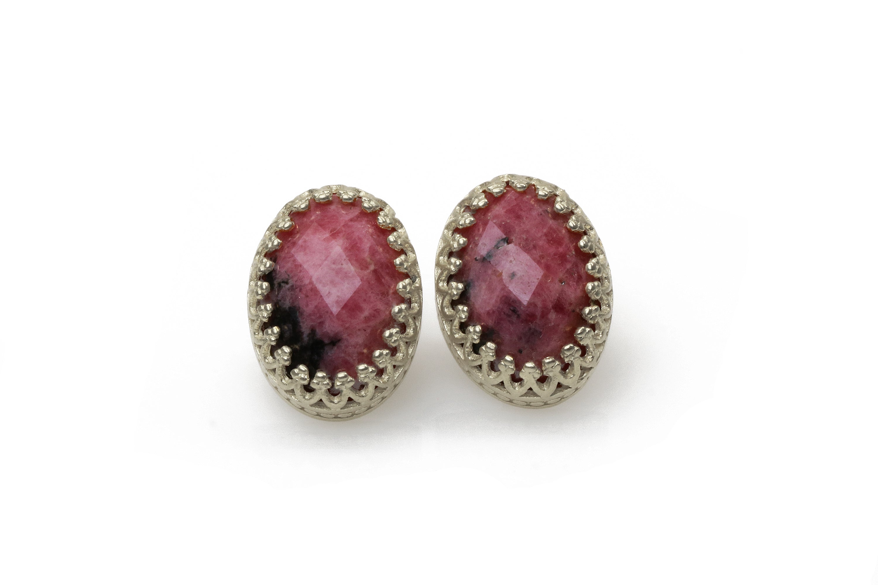 Exquisite Rhodonite Earrings in 14k Rose Gold Earrings Anemone Jewelry