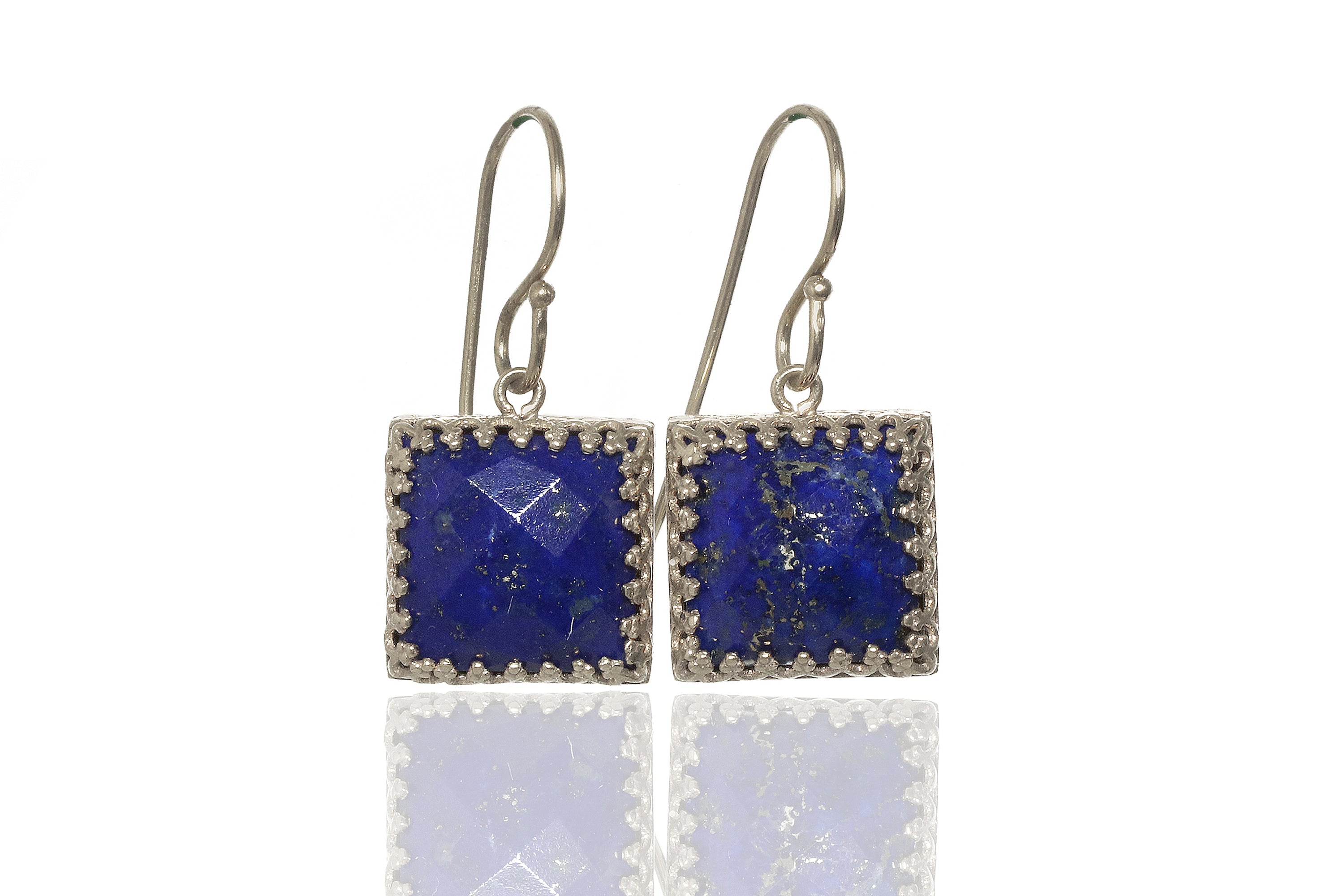 Bold Blue Lapis Lazuli Intricate Earrings in Gold Earrings Anemone Jewelry