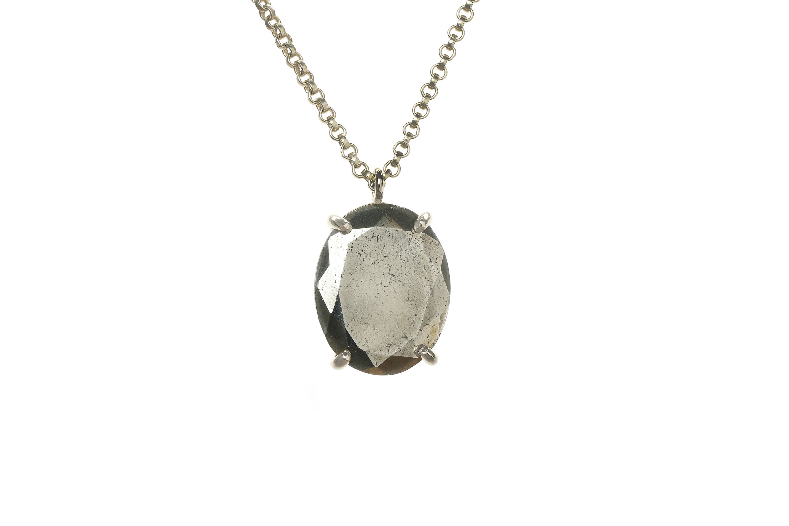 Vivid 16x20MM Oval Pyrite Necklace in Sterling Silver necklaces Anemone Jewelry