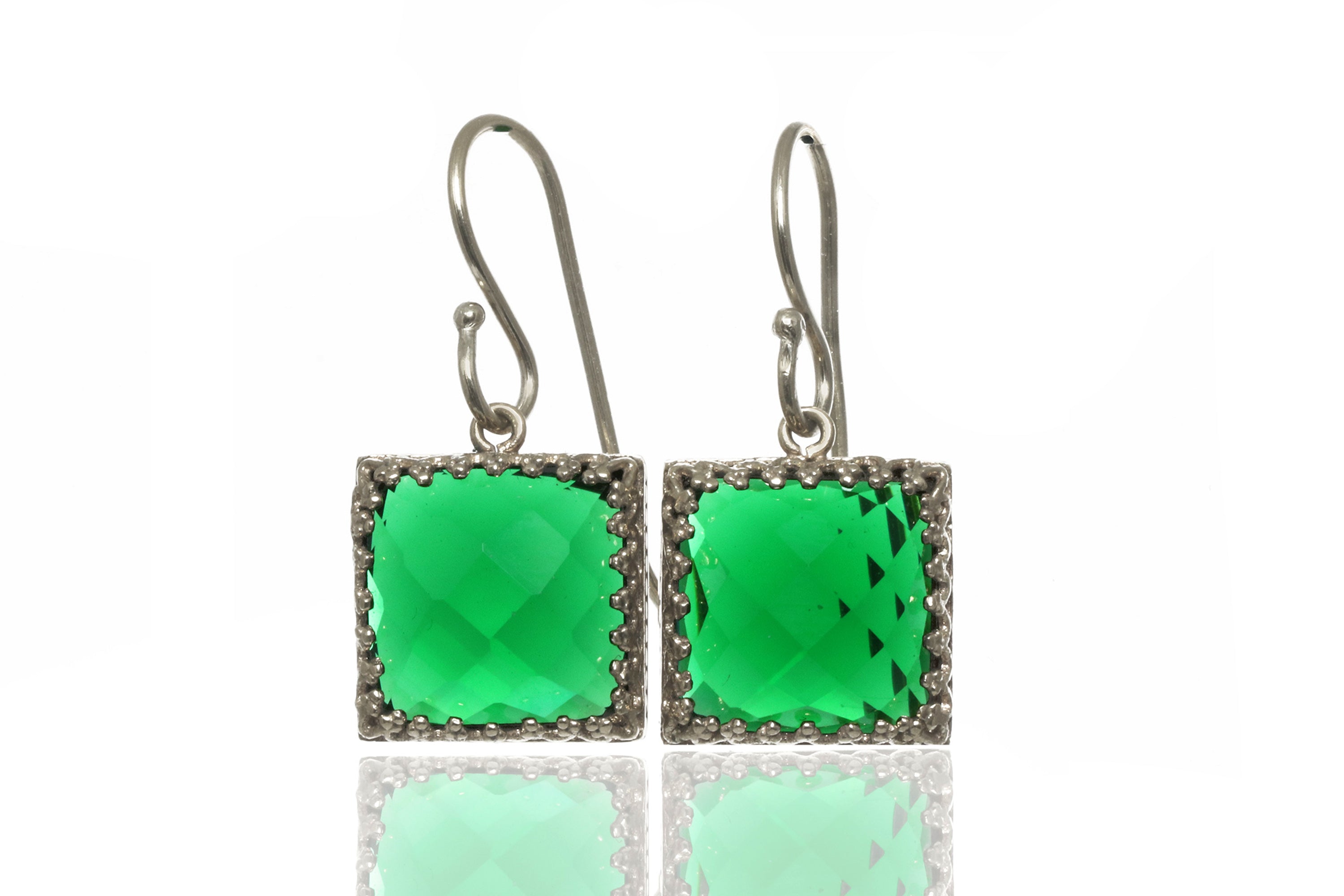 Artisan Emerald Earrings in 14k Gold Earrings Anemone Jewelry