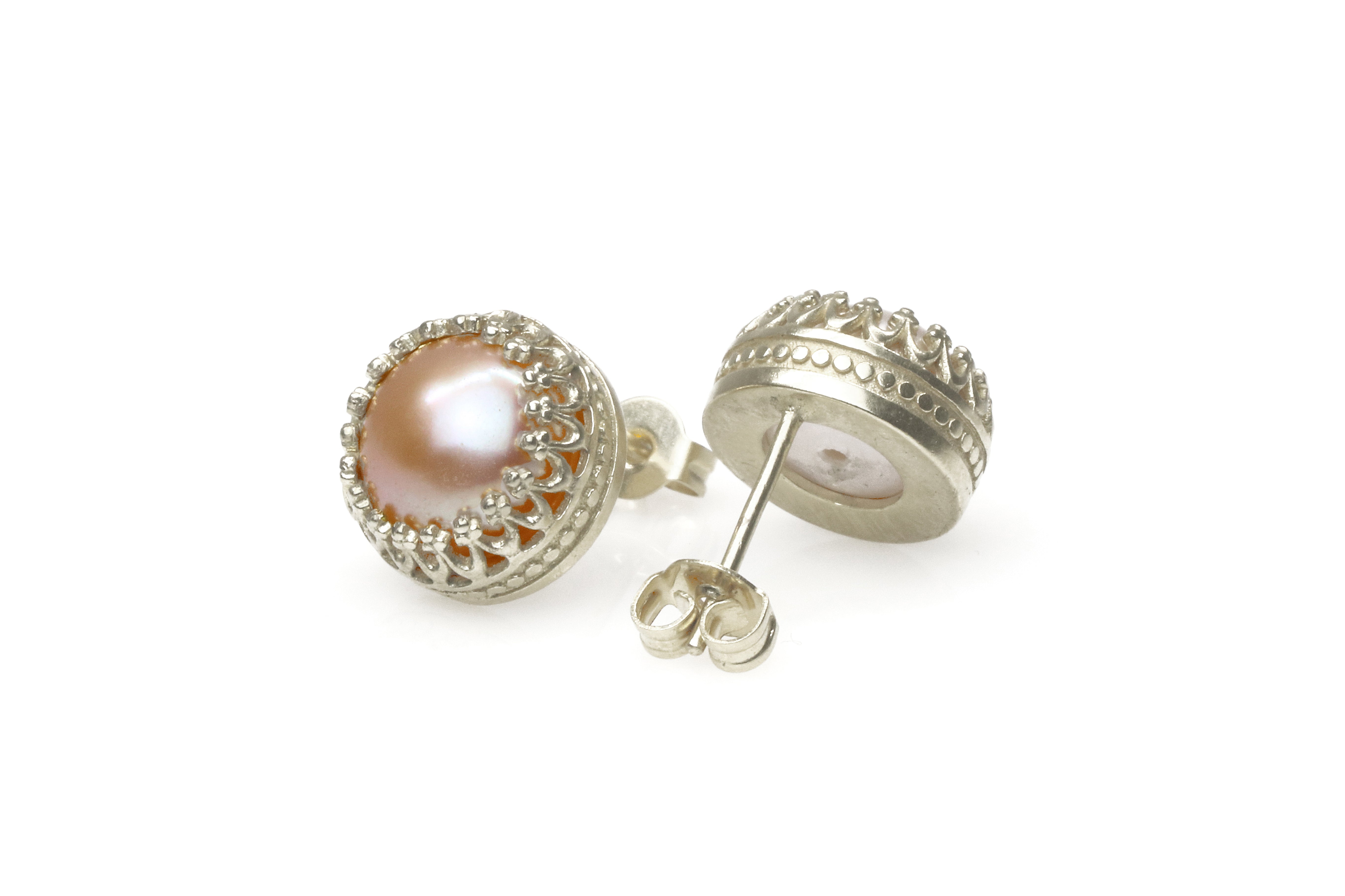 Silver Pink Pearl Stud Earrings Earrings Anemone Jewelry