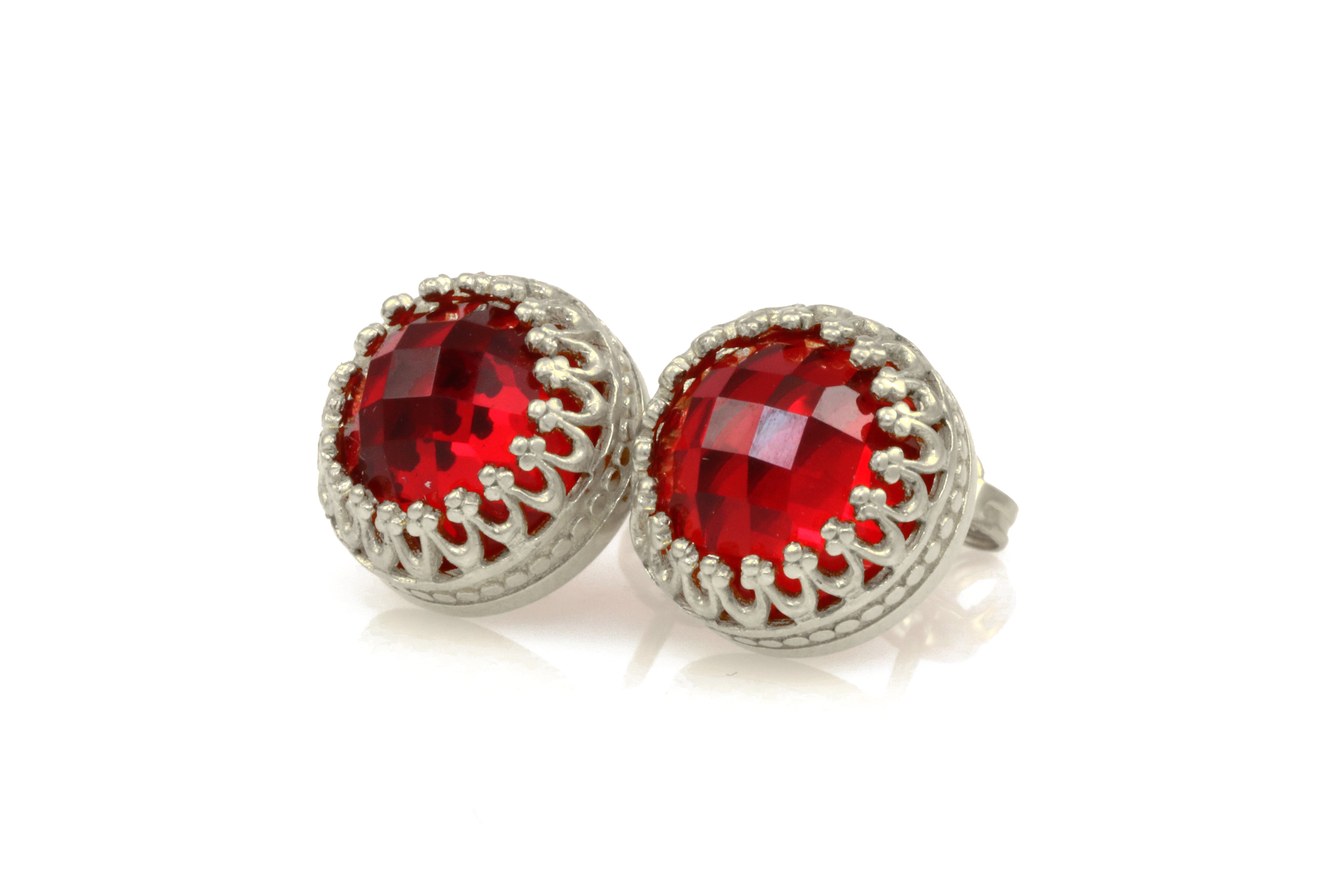 Round Ruby Gold Stud Earrings Earrings Anemone Jewelry