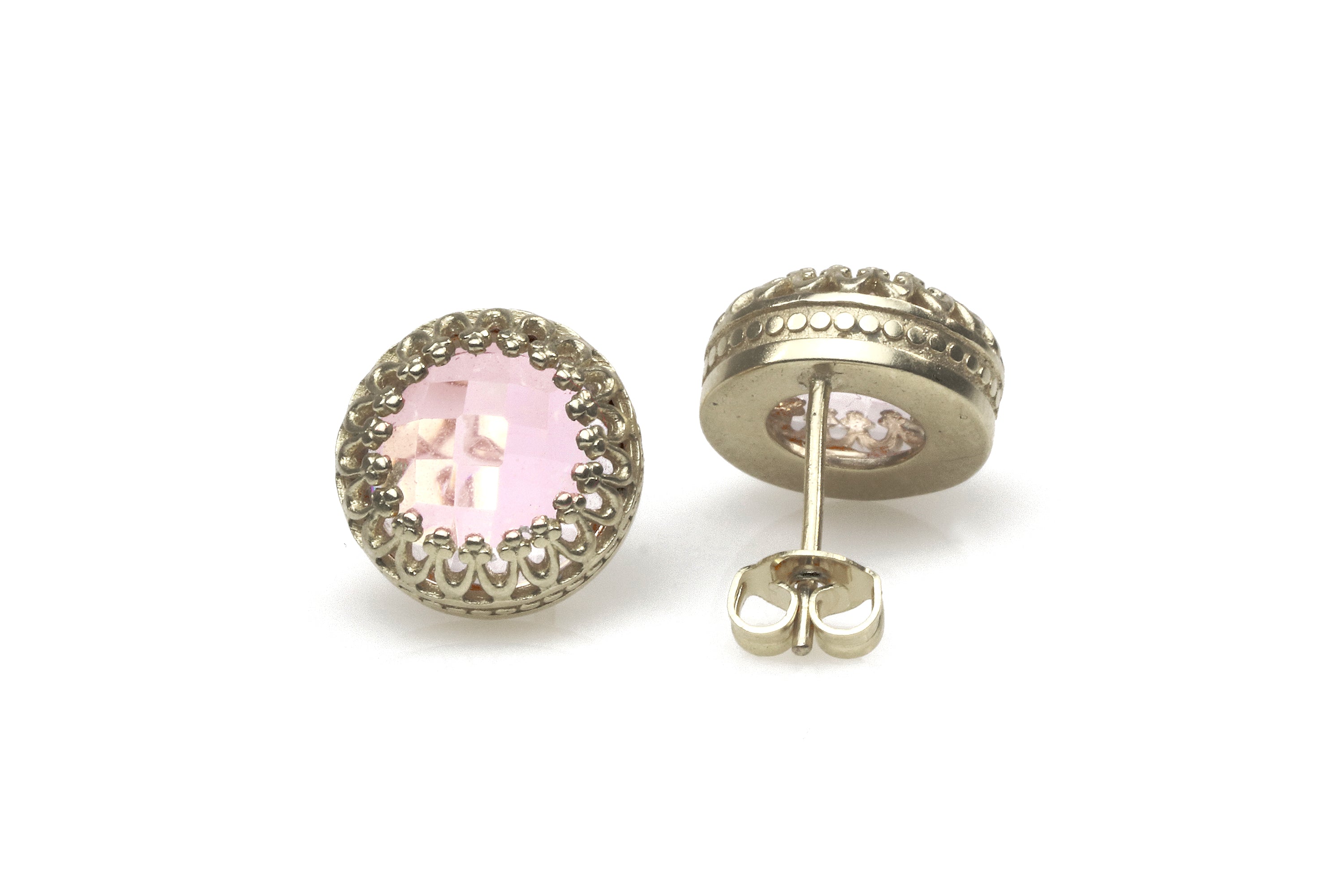 Stud 925 Sterling Silver Earrings with Rose Quartz Earrings Anemone Jewelry