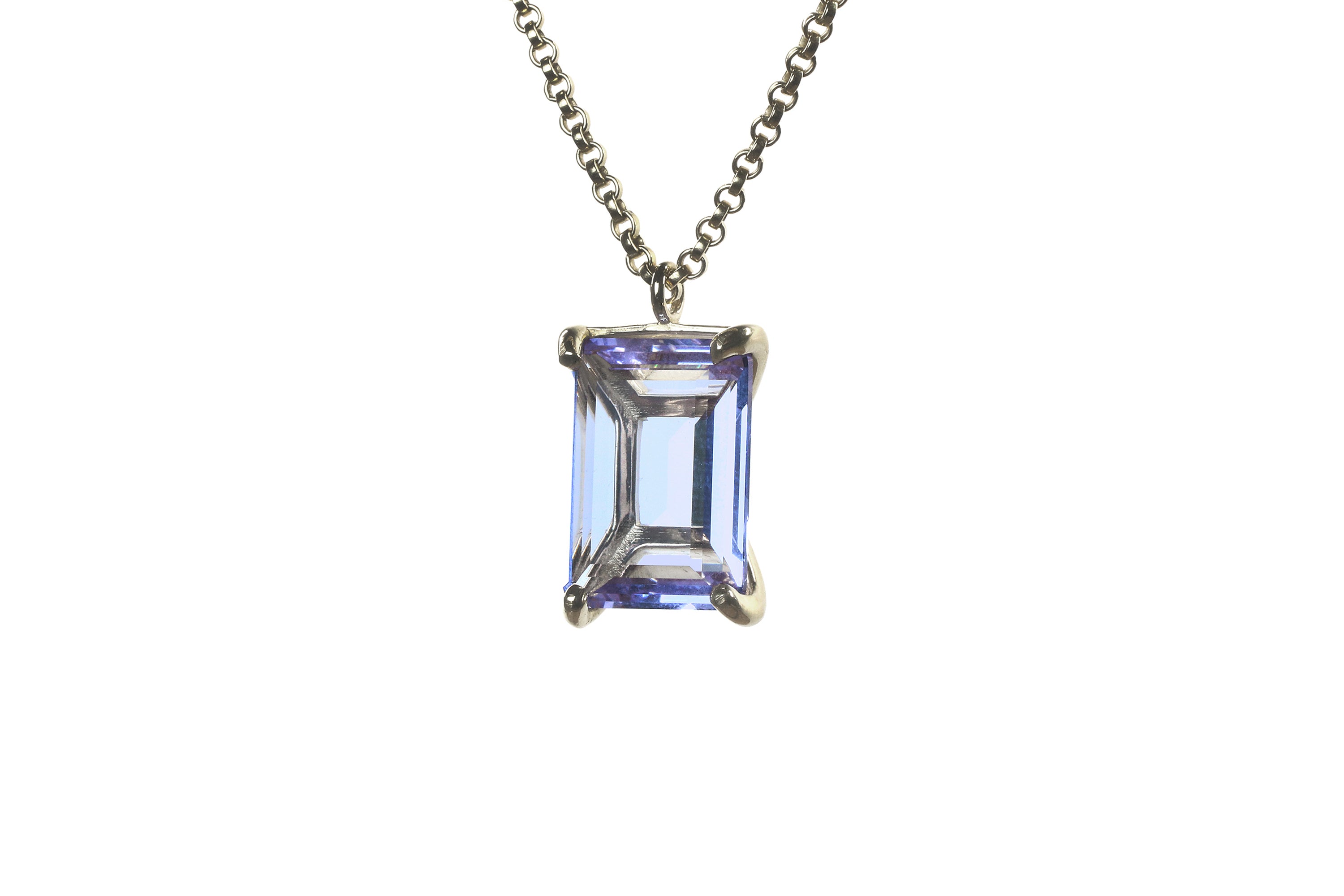 Stunning Rectangular Tanzanite Gold Necklace necklaces Anemone Jewelry