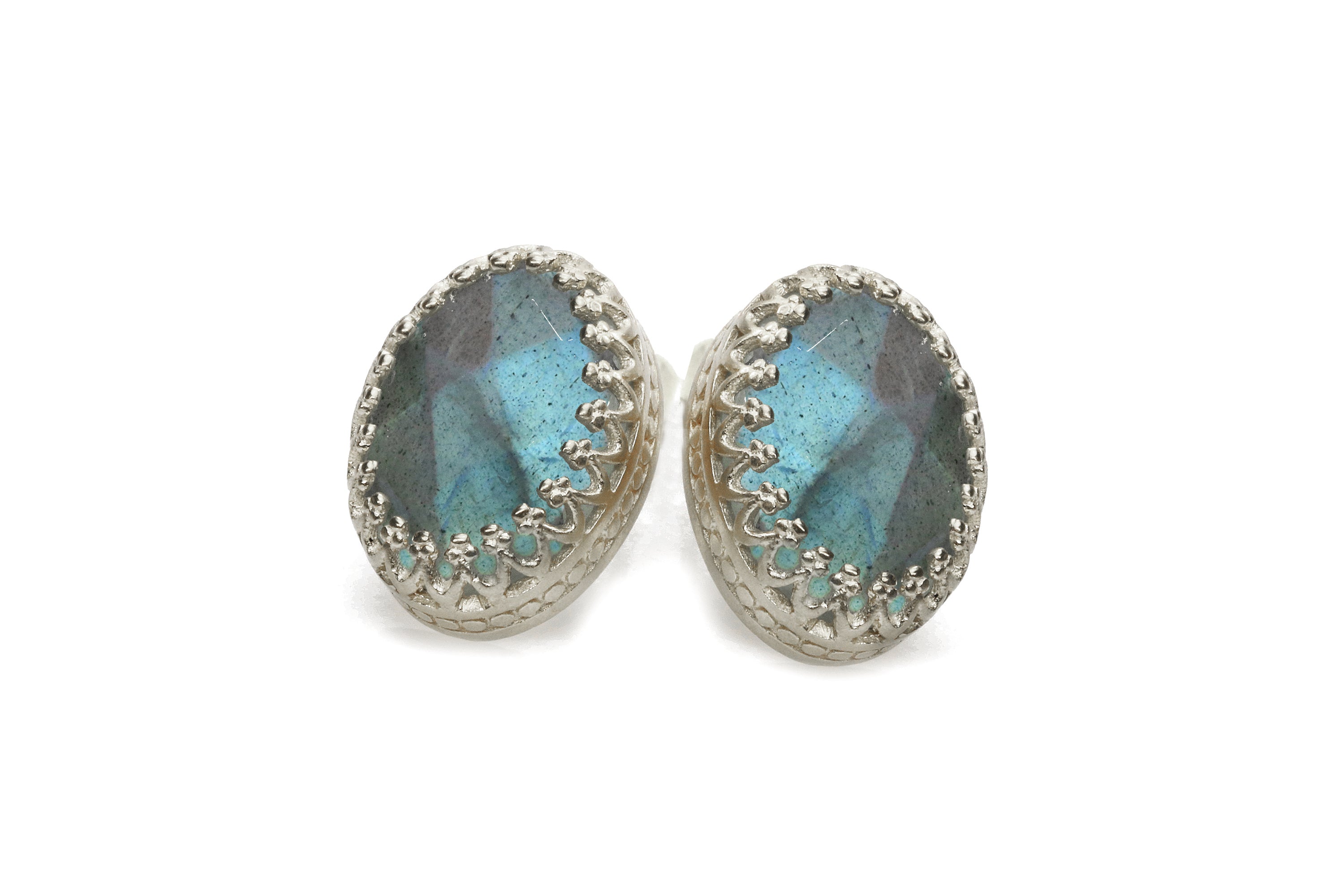 Sterling Silver Oval Labradorite Stud Earrings Earrings Anemone Jewelry