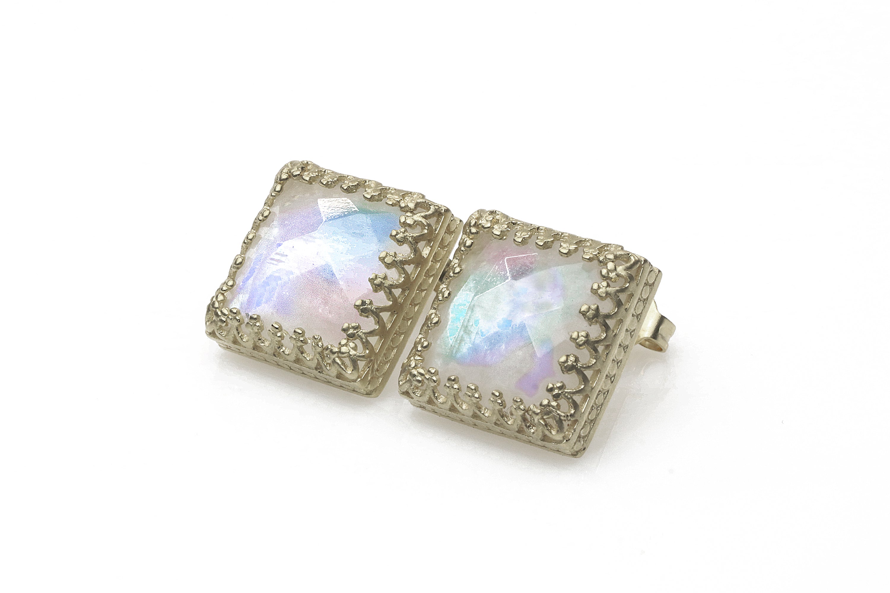 Lovely 14k Gold Stud Earrings with Moonstone Earrings Anemone Jewelry